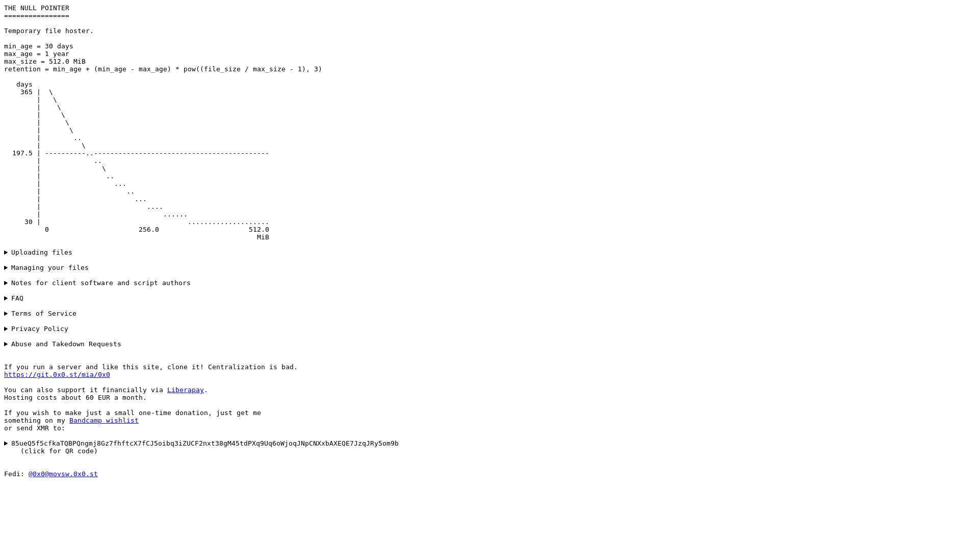 website screenshot of https://0x0.st/