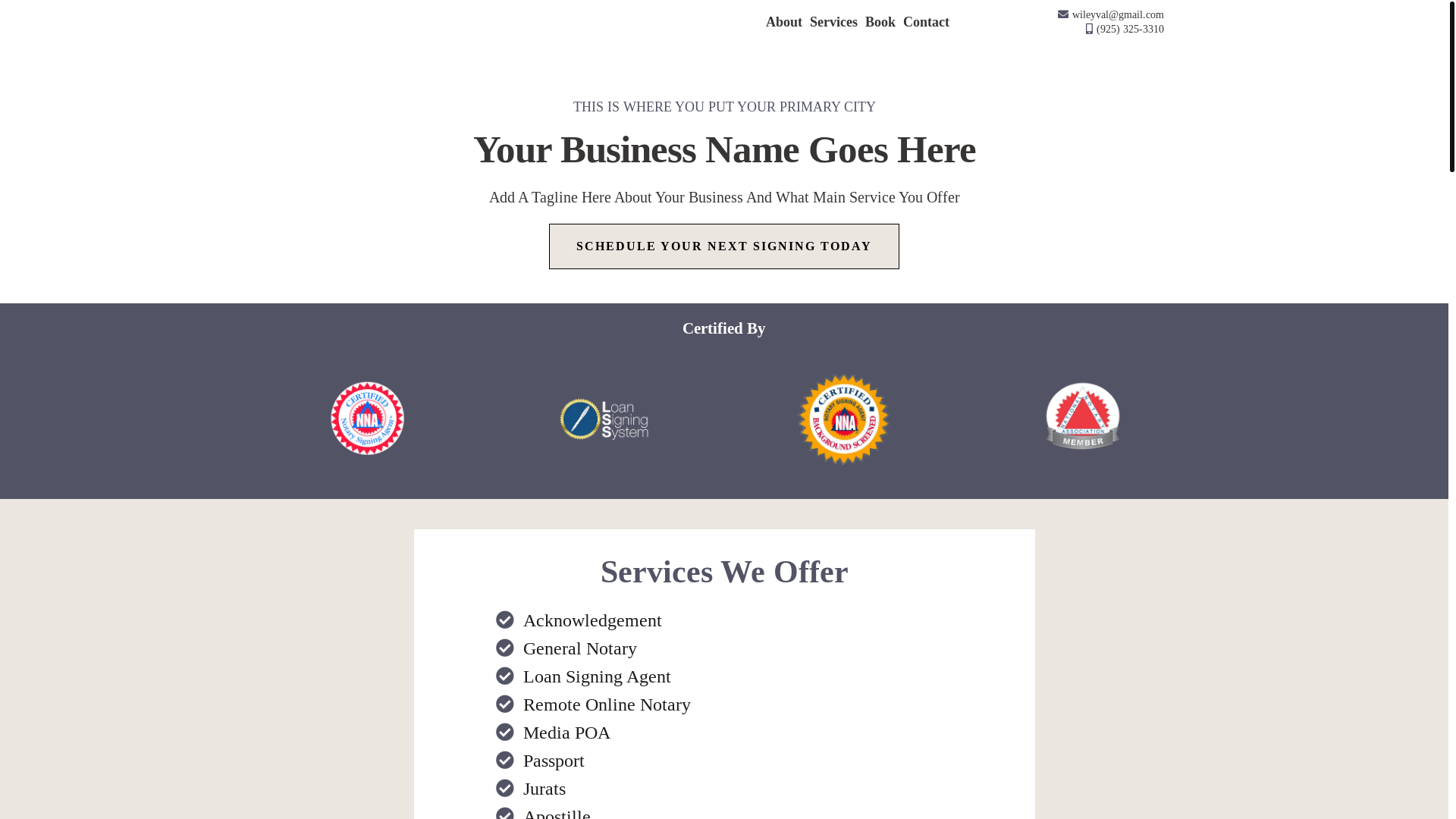 website screenshot of https://valwileynotary.com/