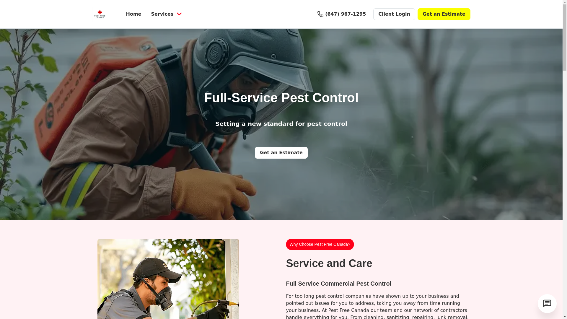 website screenshot of https://pestfreecanada.ca/