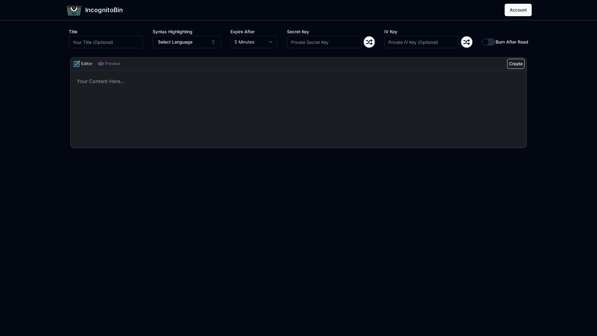 website screenshot of https://incognitobin.com/