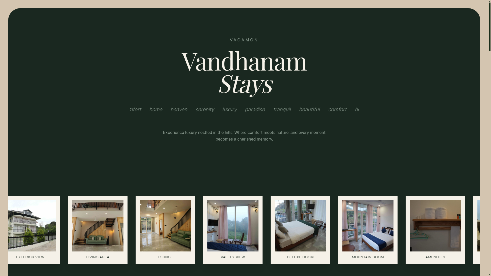 website screenshot of https://vandhanamstays.com/