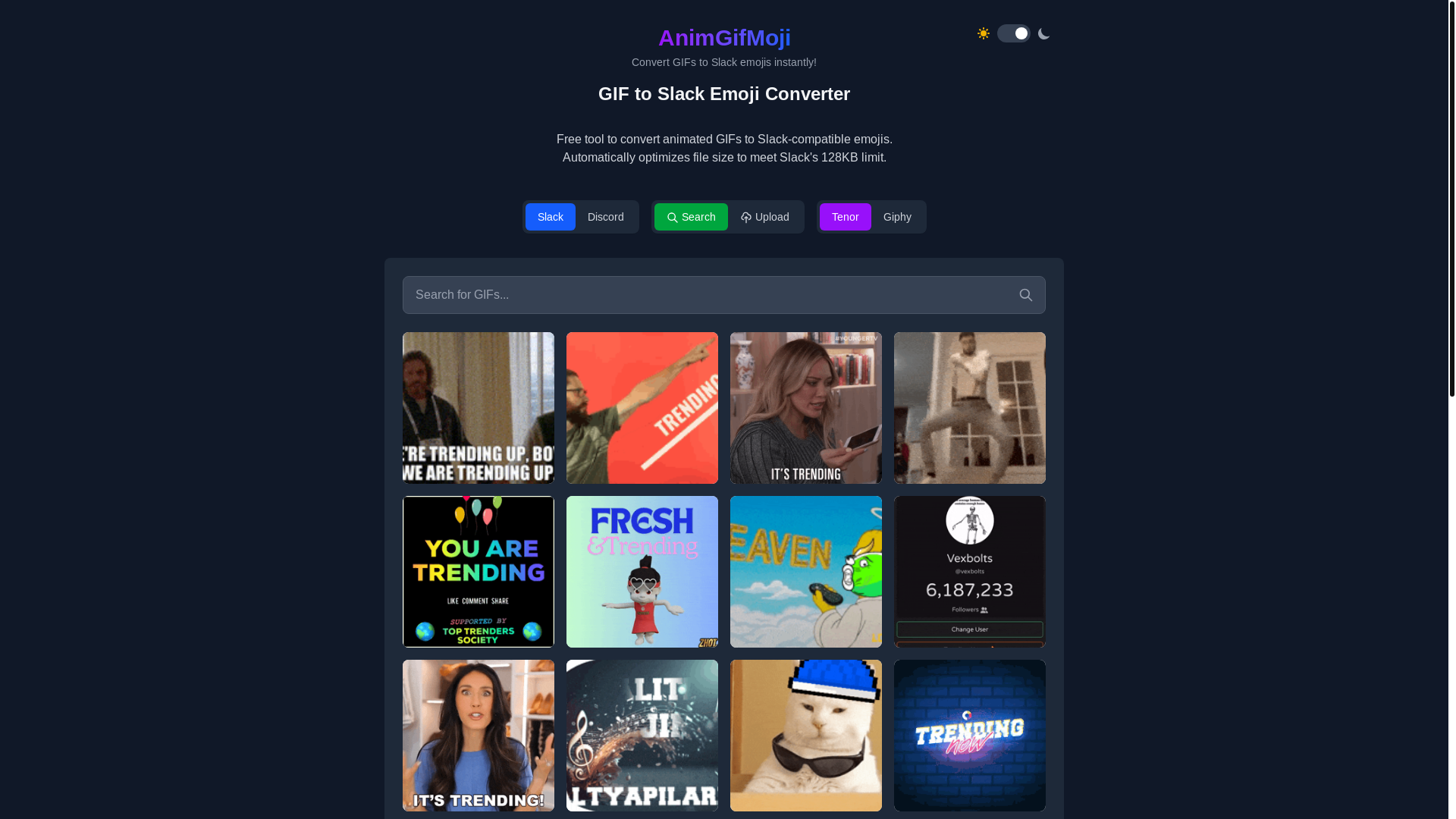 website screenshot of https://animgifmoji.com/