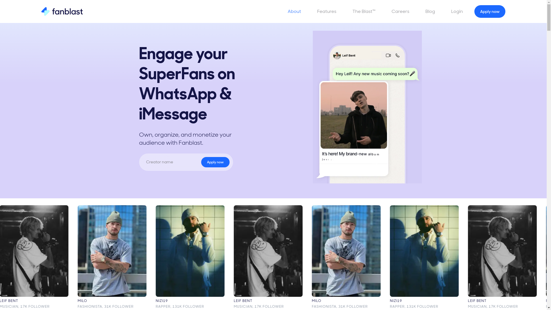 website screenshot of https://fanblast.com/