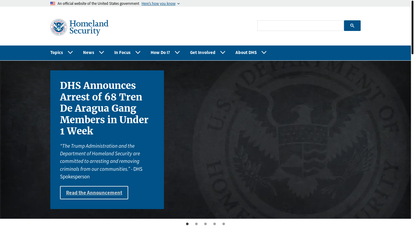 website screenshot of https://dhs.gov/