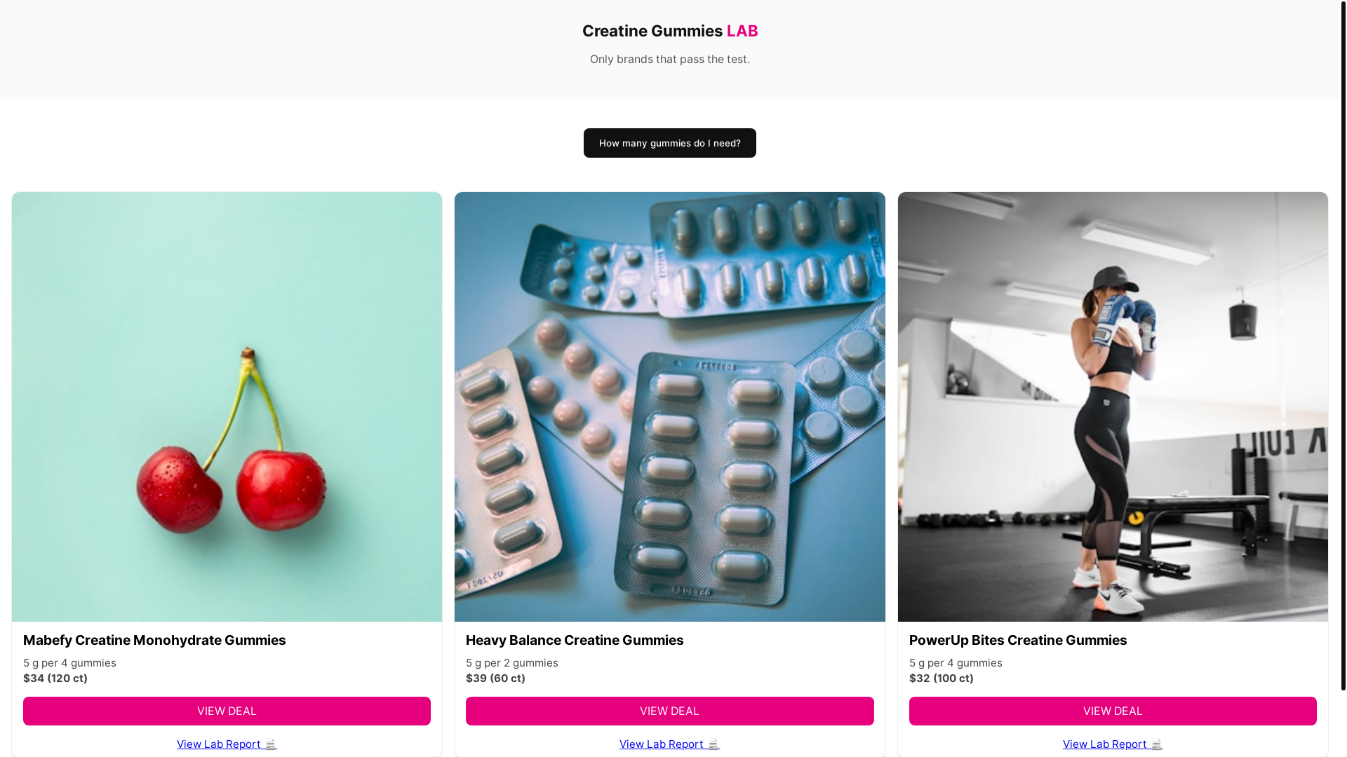 website screenshot of https://creatinegummieslab.com/
