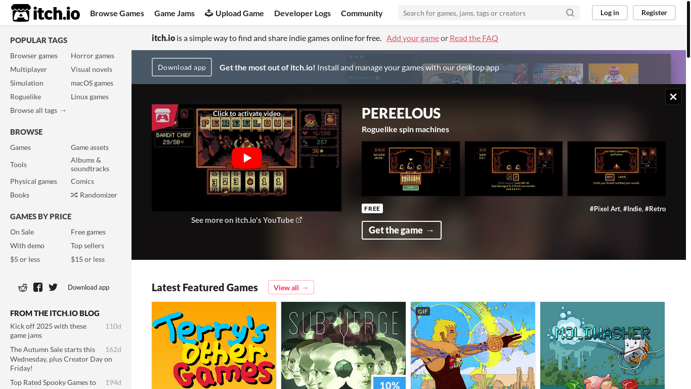 website screenshot of https://itch.io/