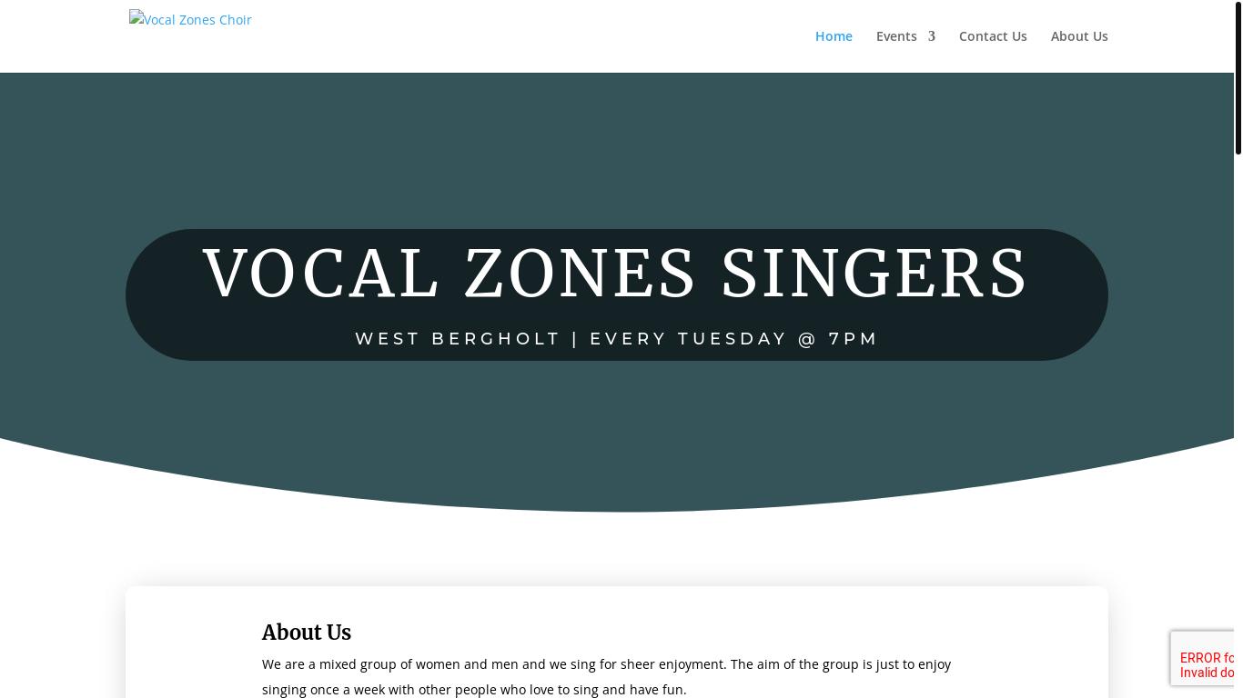 website screenshot of https://vocalzonesingers.co.uk/