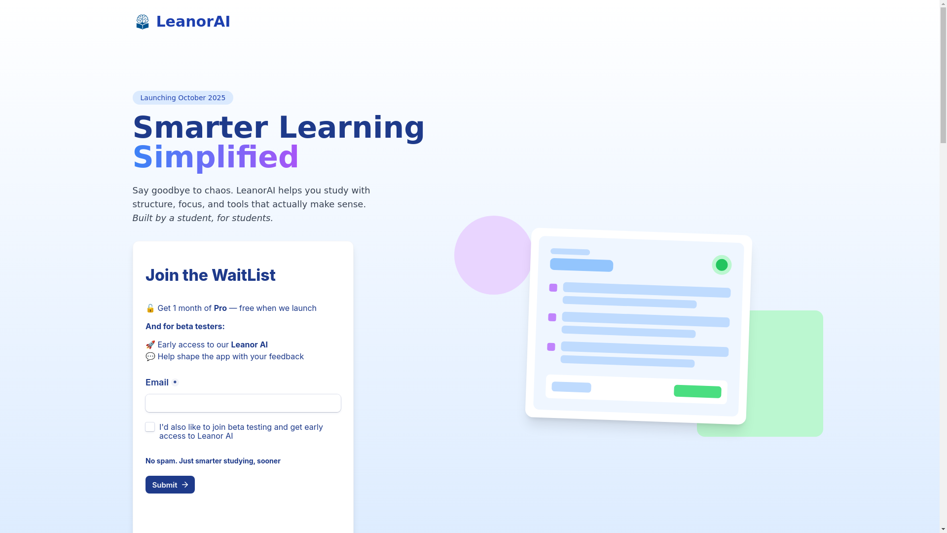 website screenshot of https://leanorai.com/