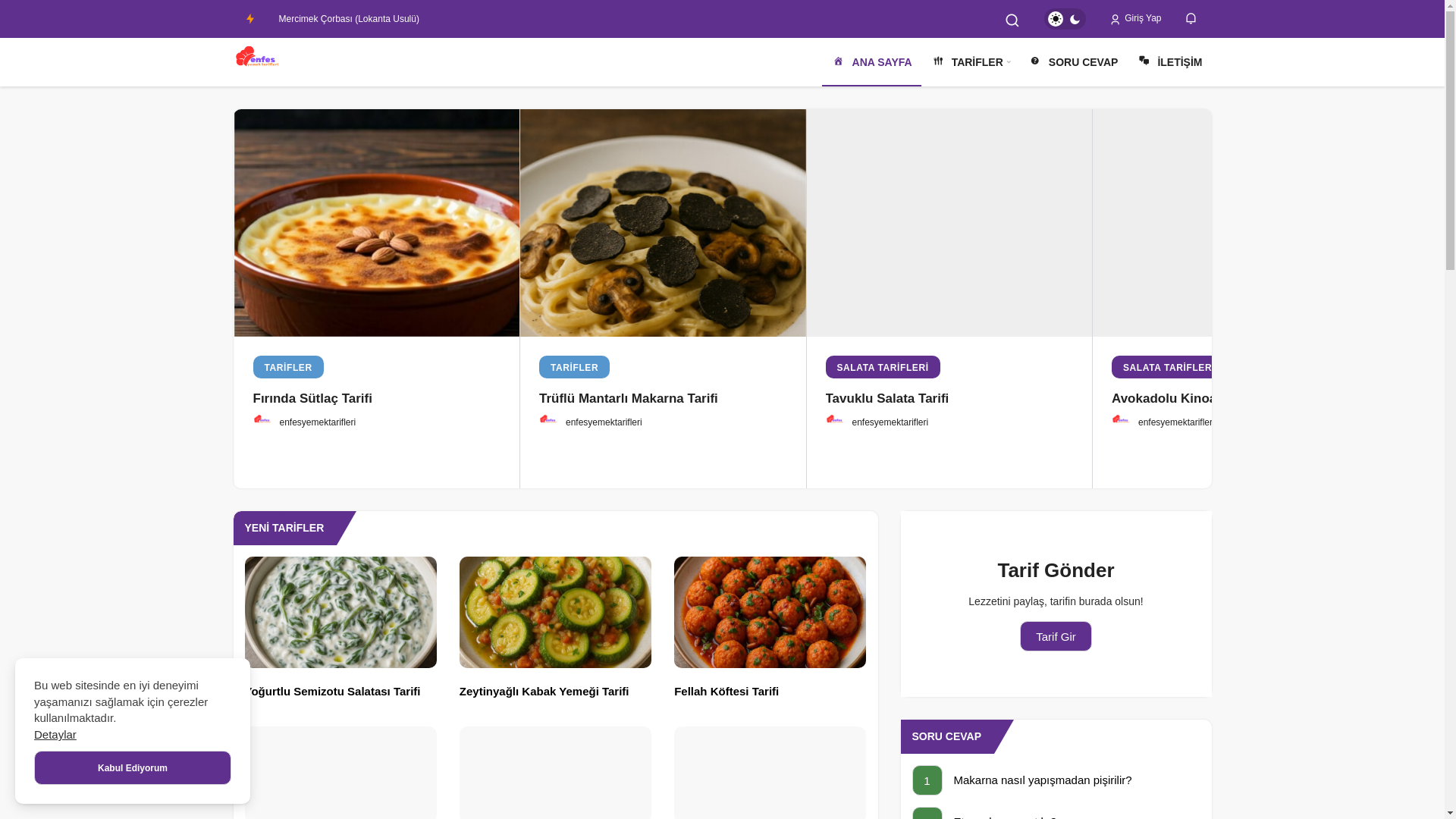 website screenshot of https://enfesyemektarifleri.com
