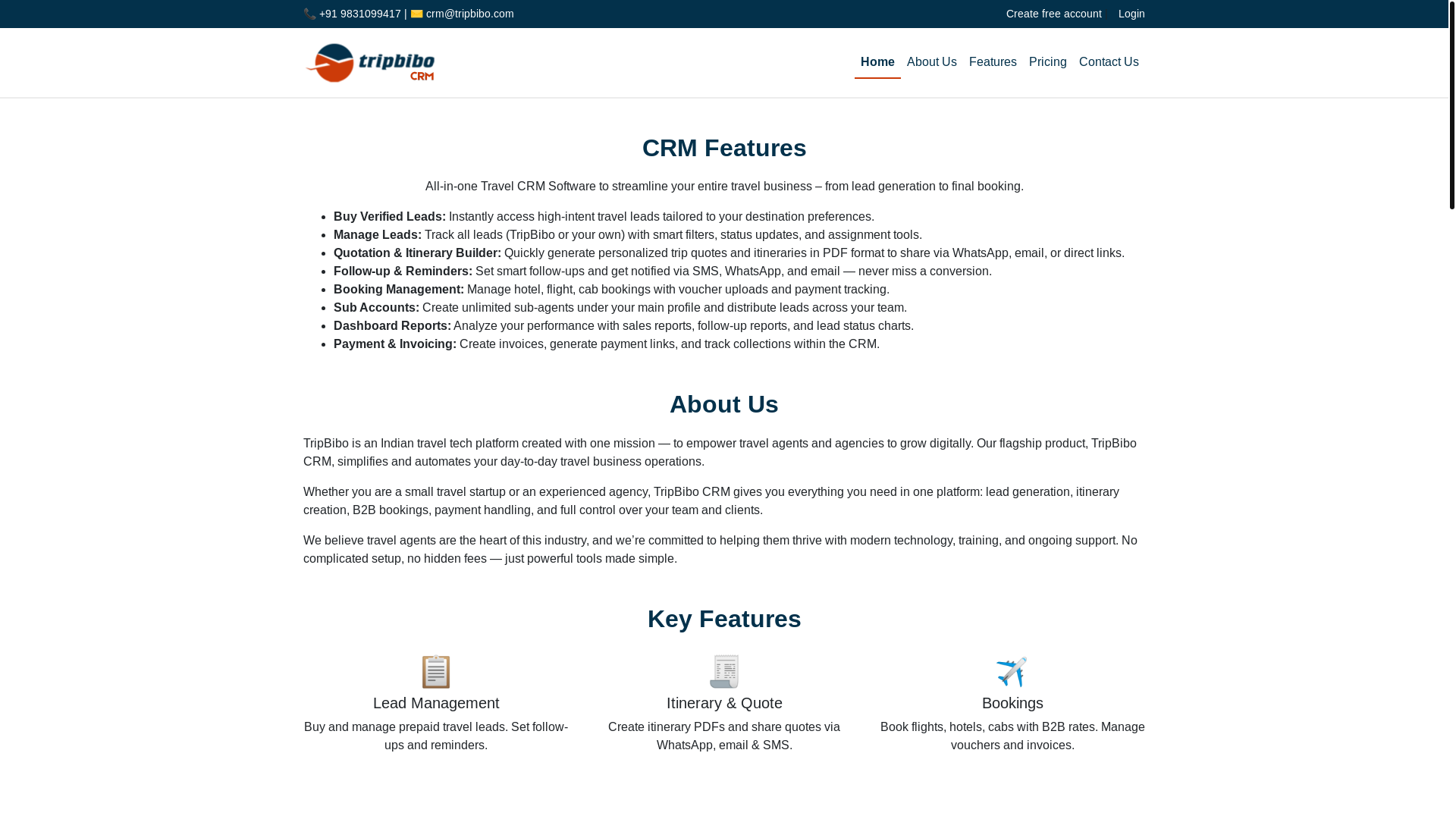 website screenshot of https://tripbibocrm.in/