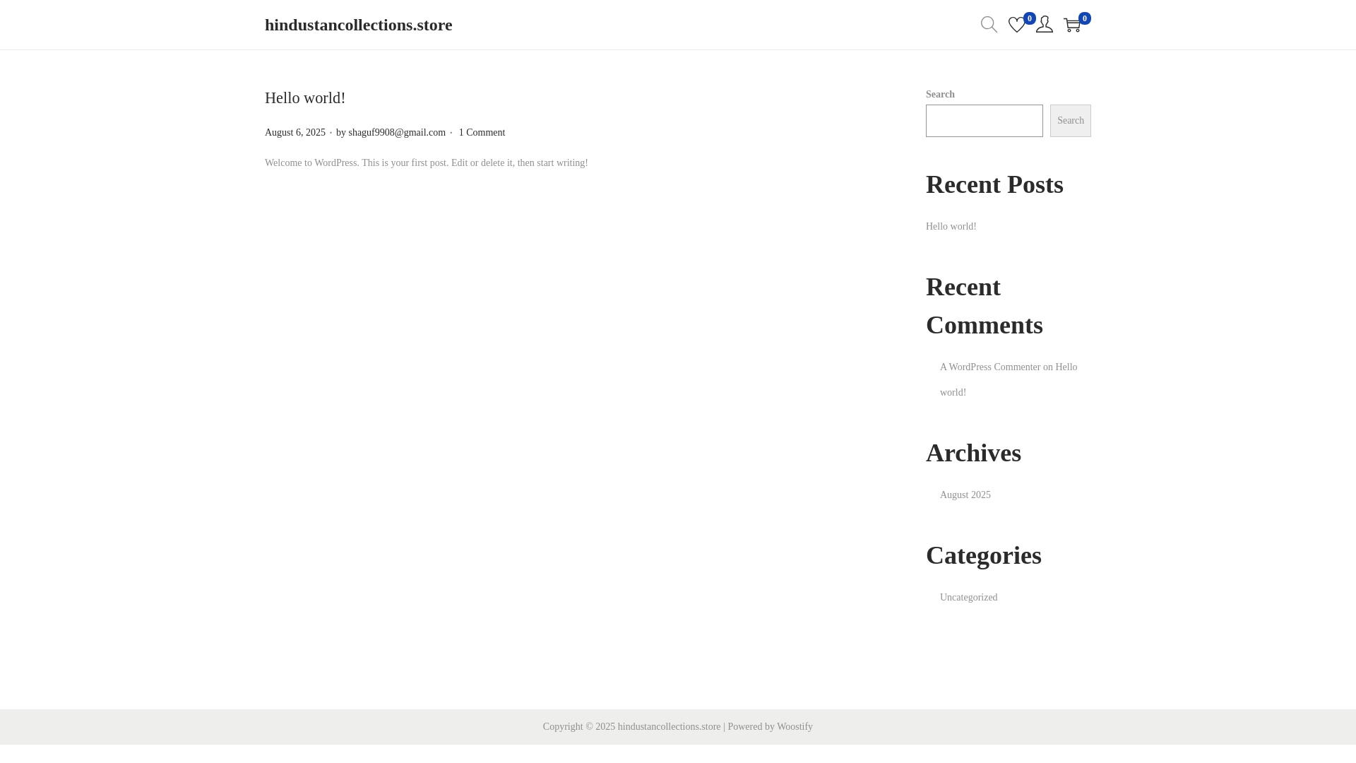 website screenshot of https://hindustancollections.store/