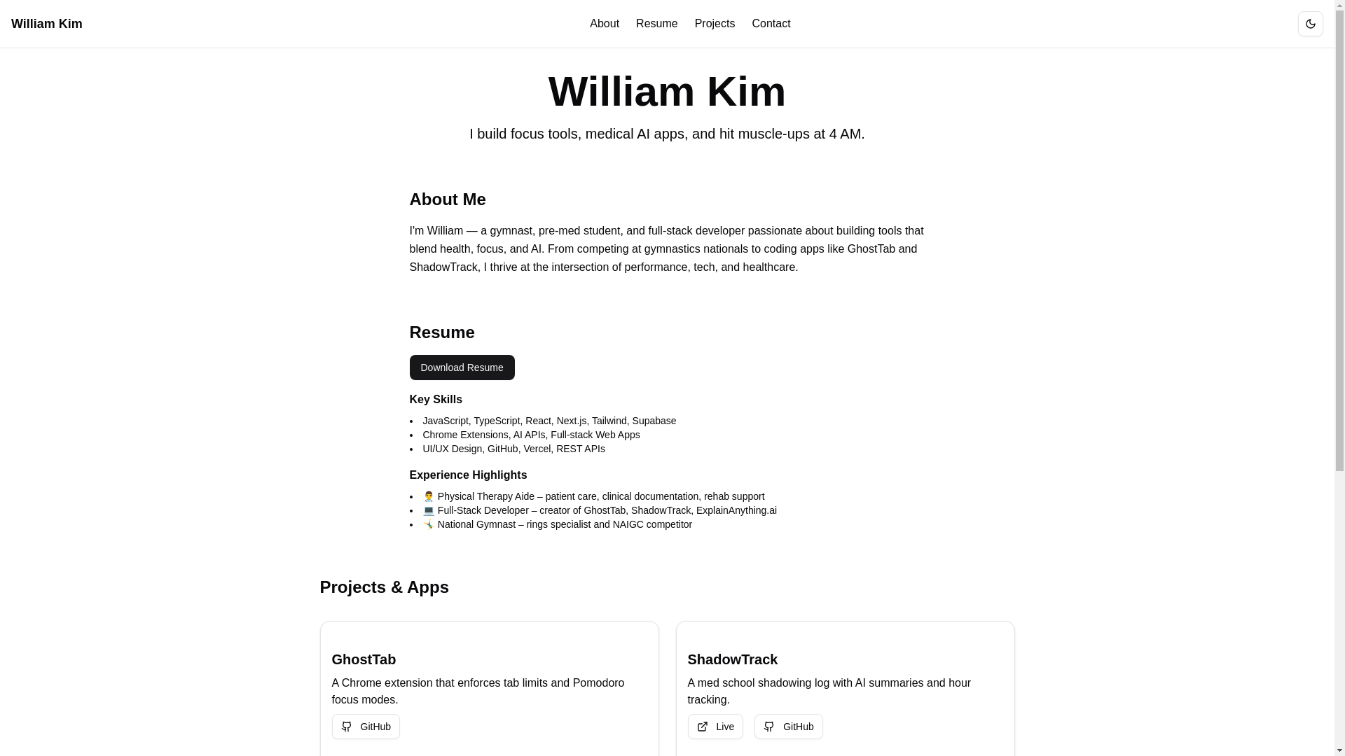 website screenshot of https://williamckim.com/