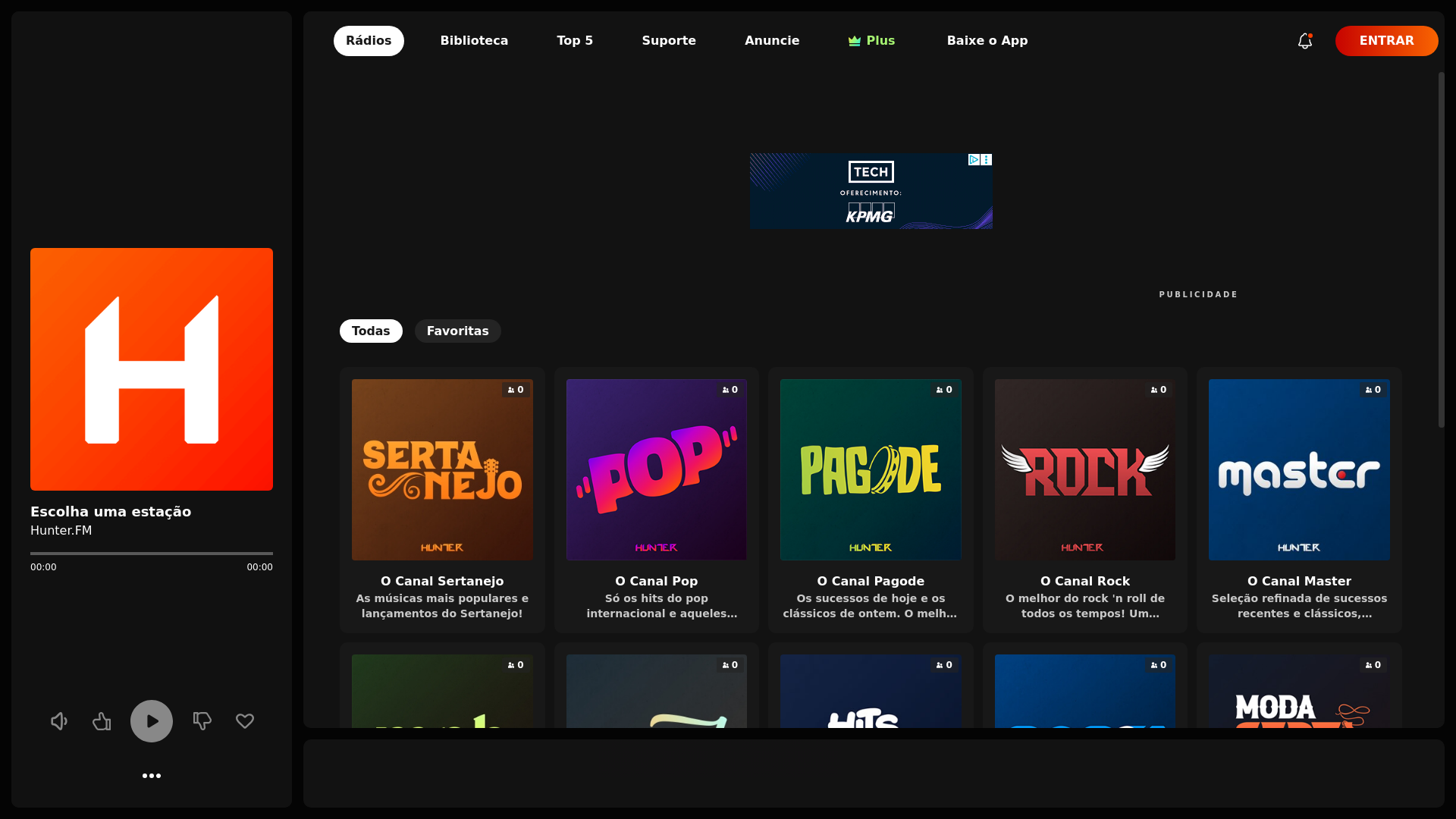 website screenshot of https://hunter.fm/