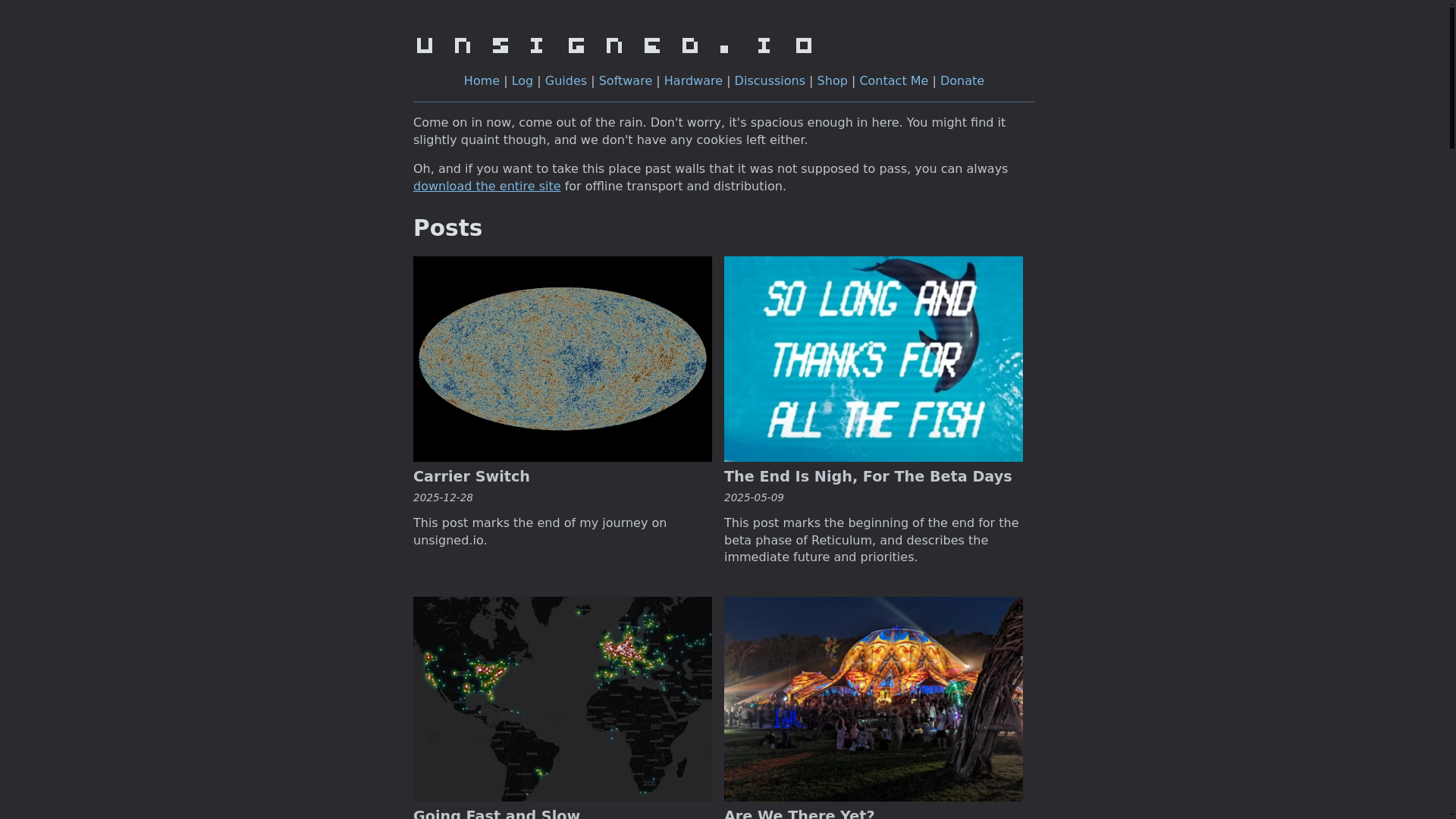 website screenshot of https://unsigned.io/