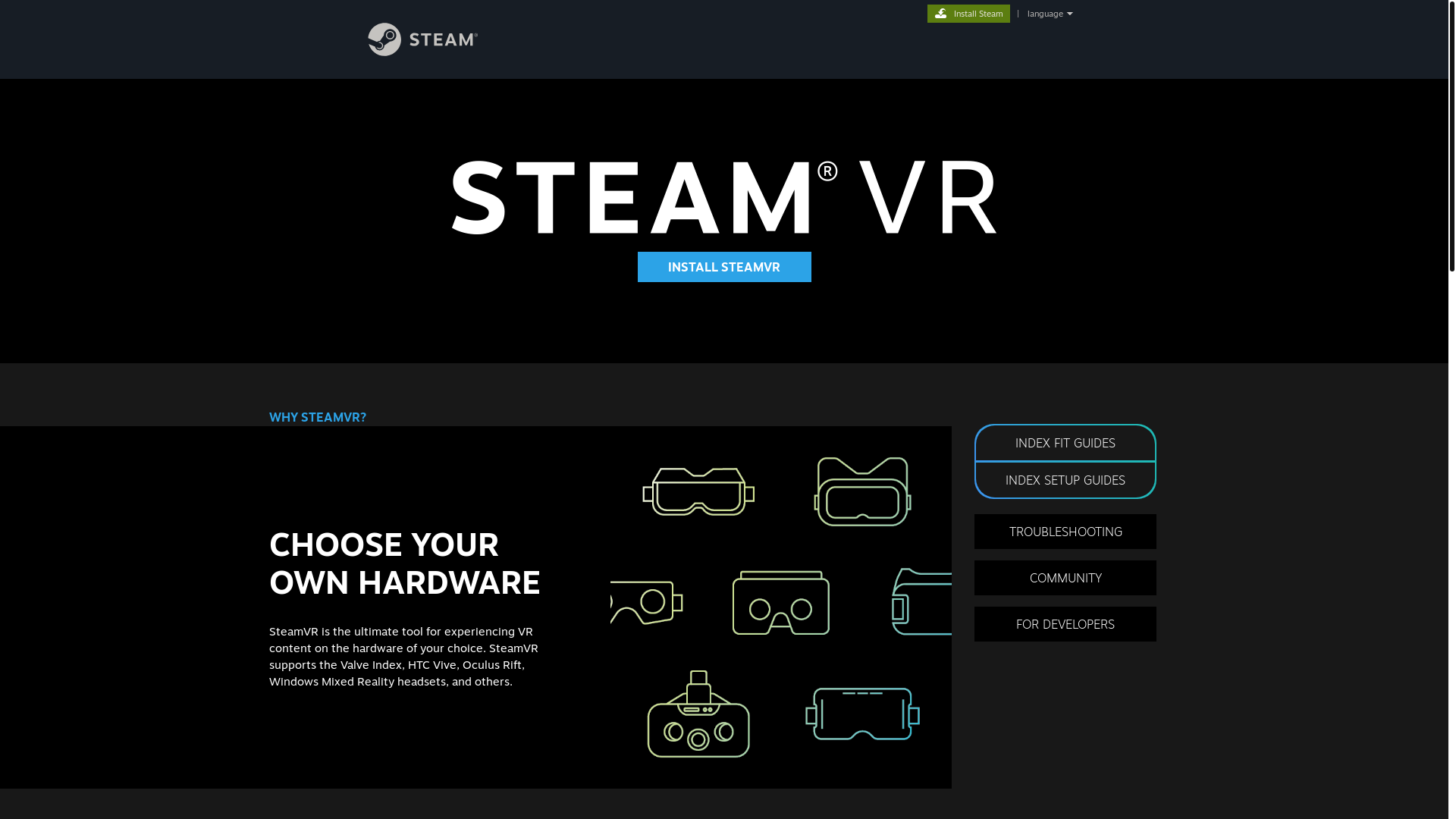 website screenshot of https://www.steamvr.com/