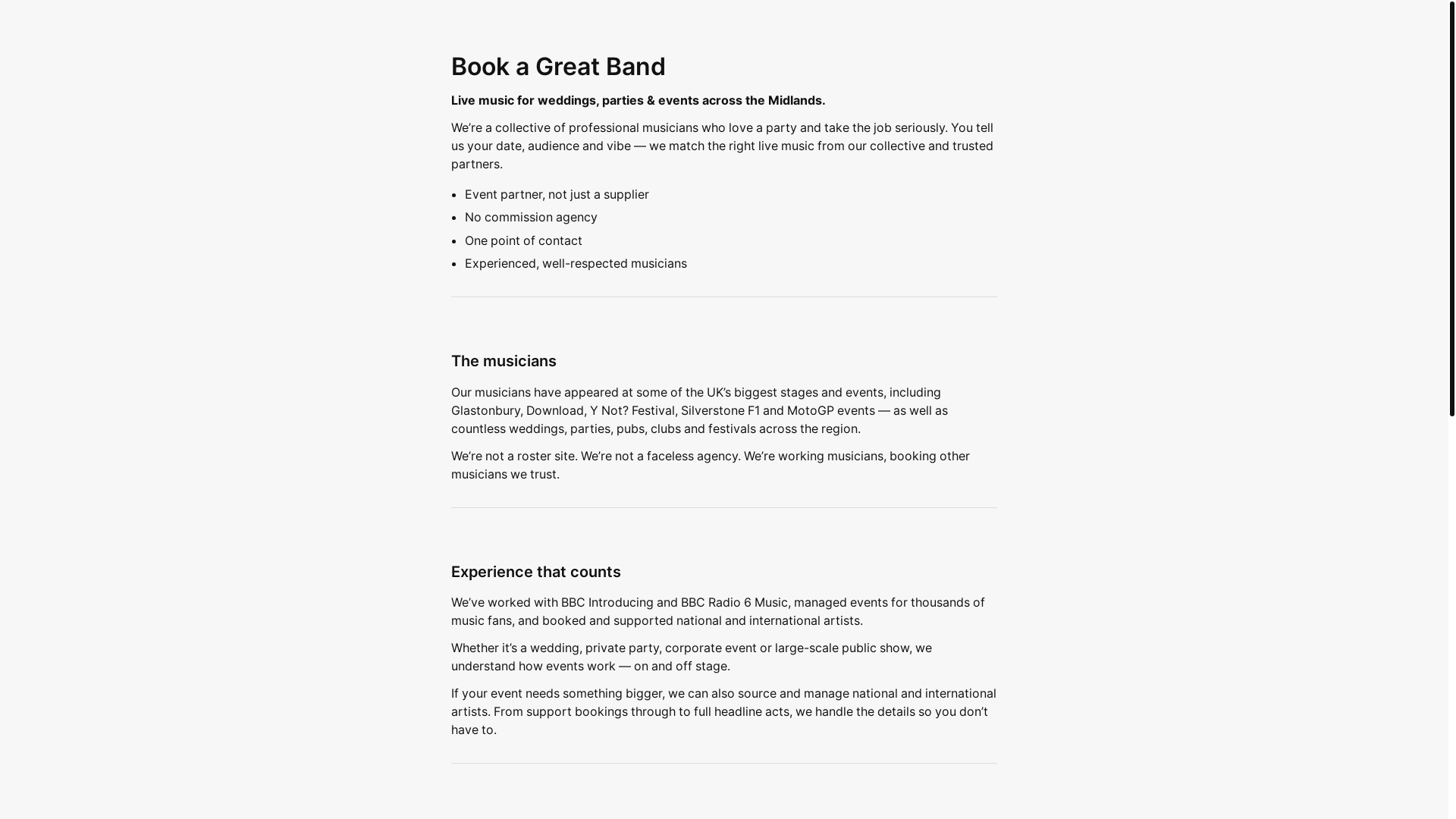 website screenshot of https://bookagreatband.pages.dev/