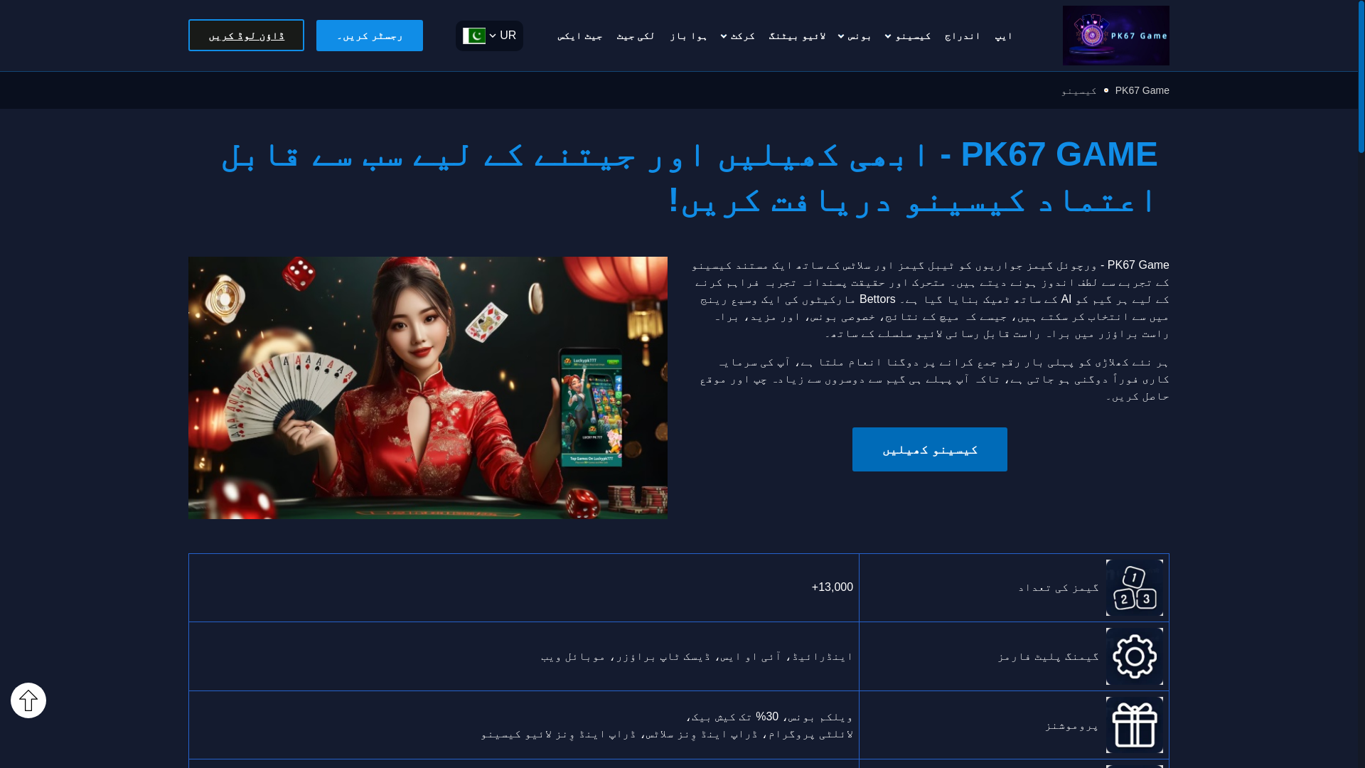 website screenshot of https://pk-pk67game.com