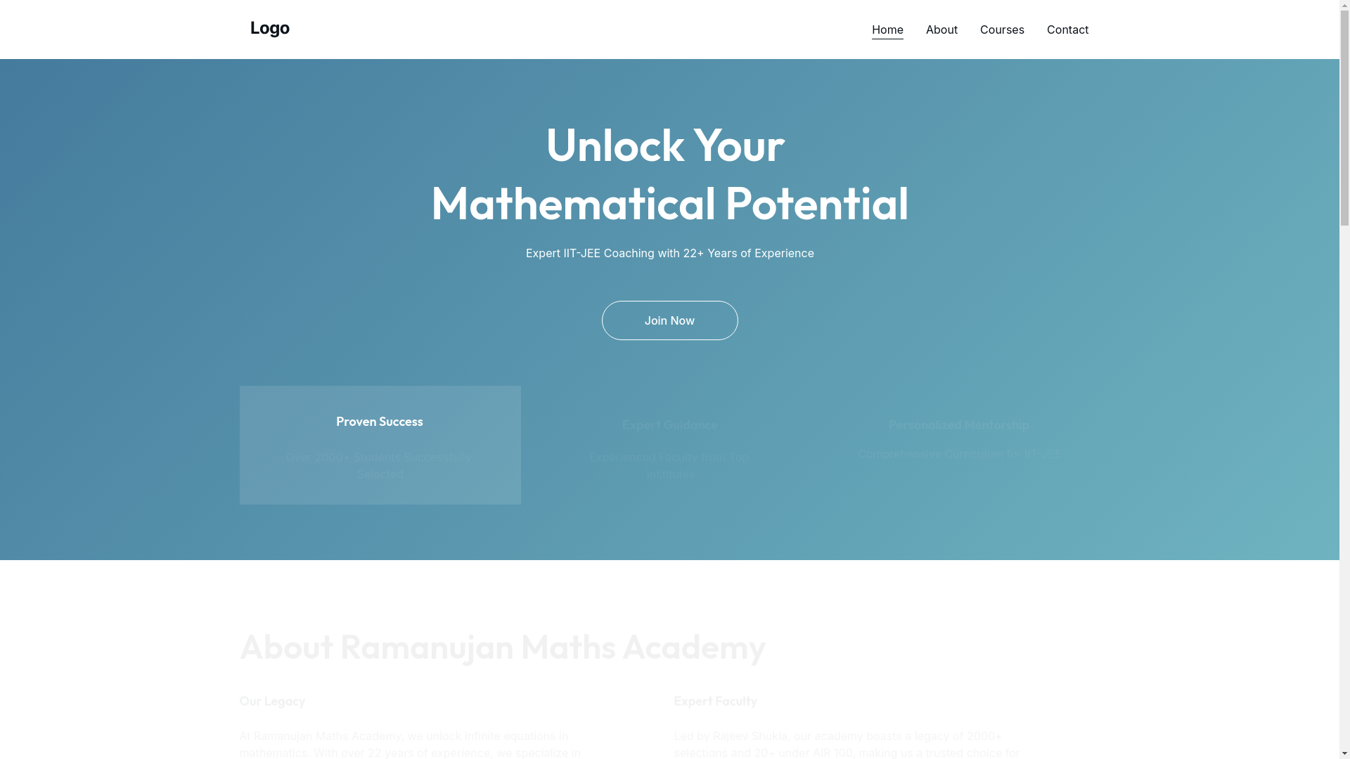 website screenshot of https://ramanujanmathsacademy.in/