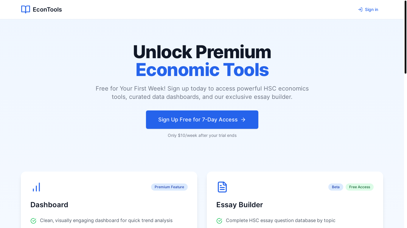 website screenshot of https://econtools.com.au/