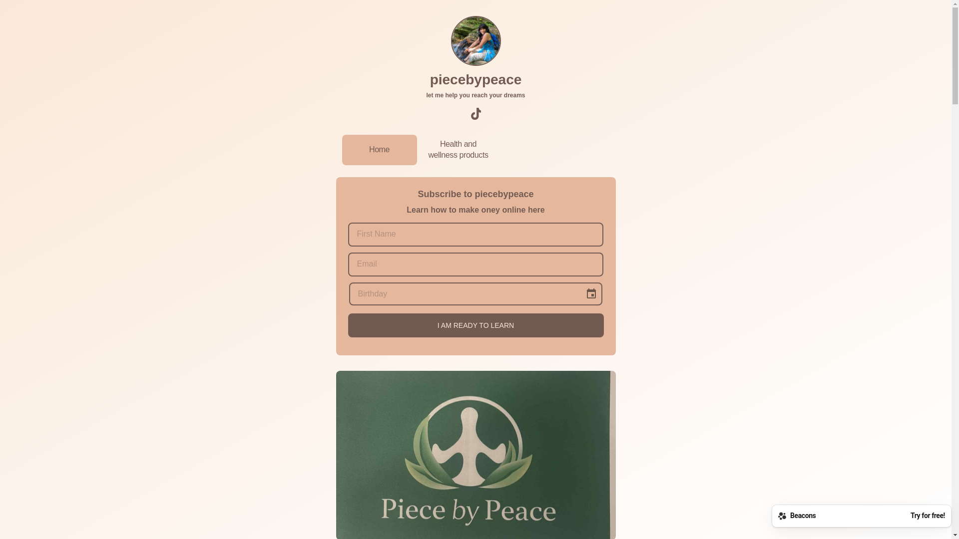 website screenshot of https://piecebypeace.bio/