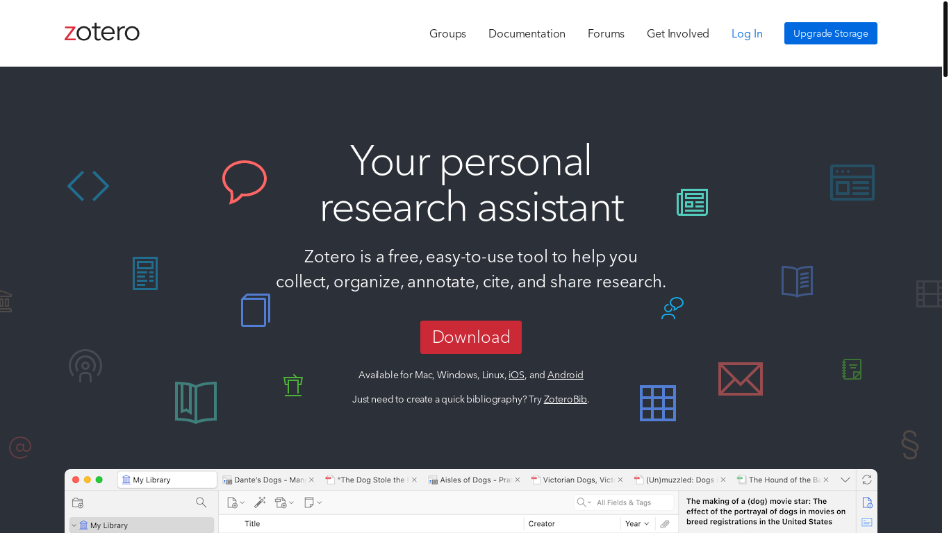 website screenshot of https://zotero.org/