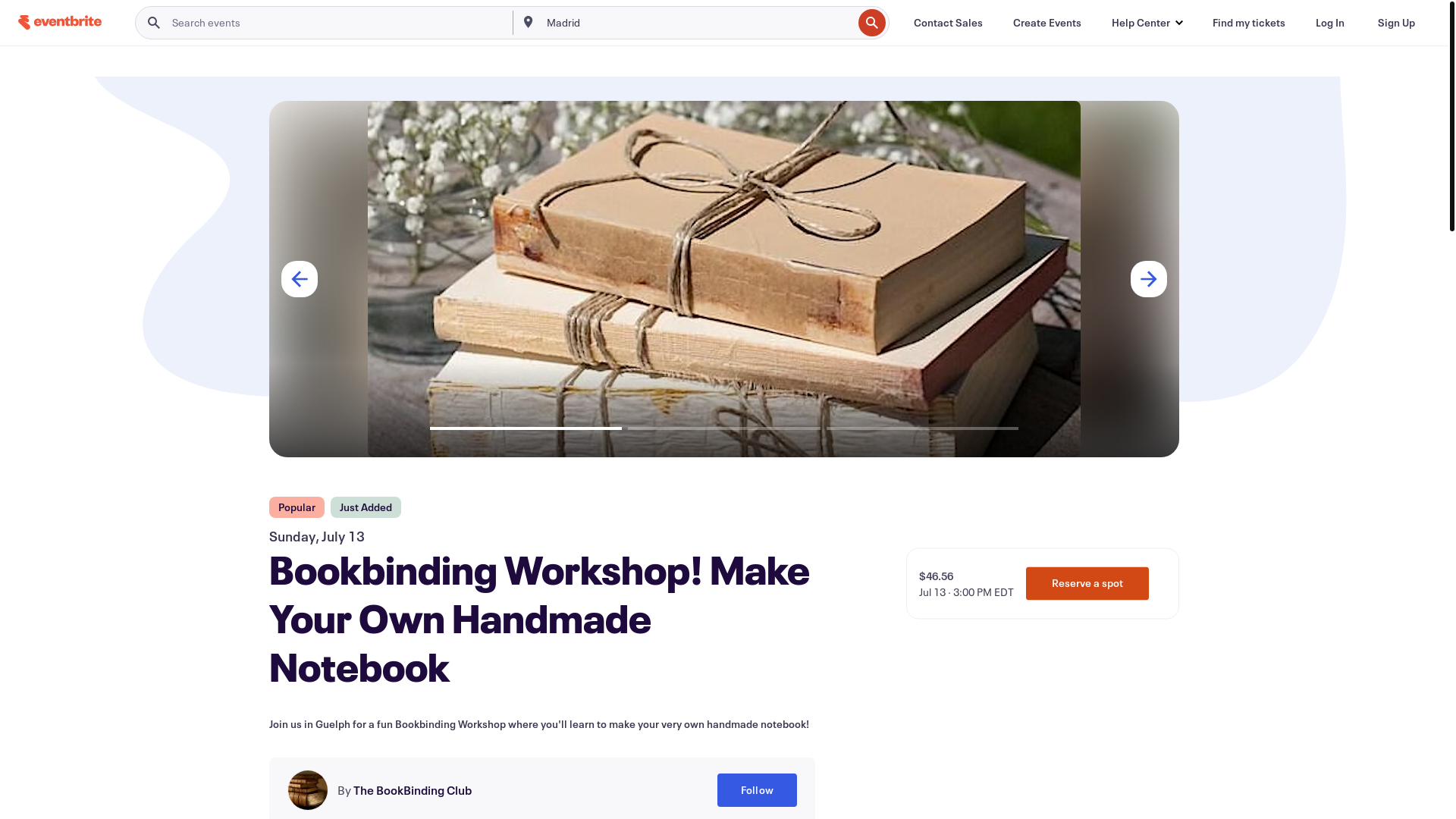 website screenshot of https://guelphbookbinding.ca/