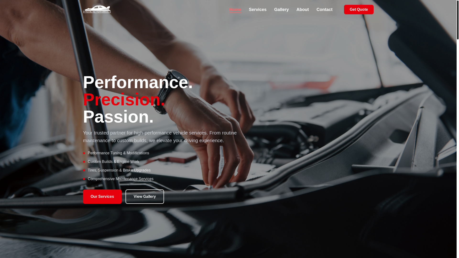website screenshot of https://streamline-performance-garage.pages.dev/