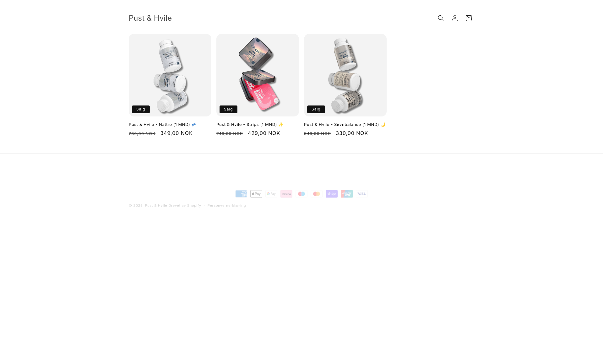 website screenshot of https://pustoghvile.no/