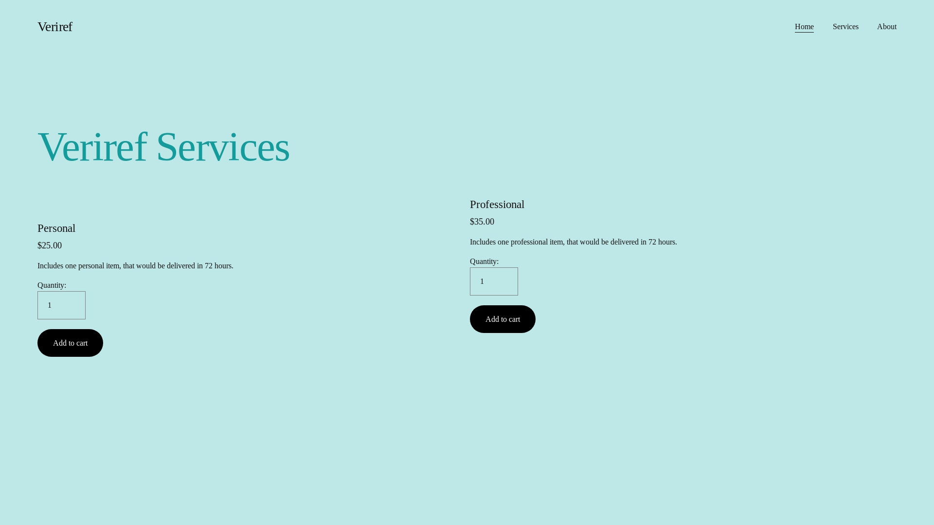 website screenshot of https://veriref.co/