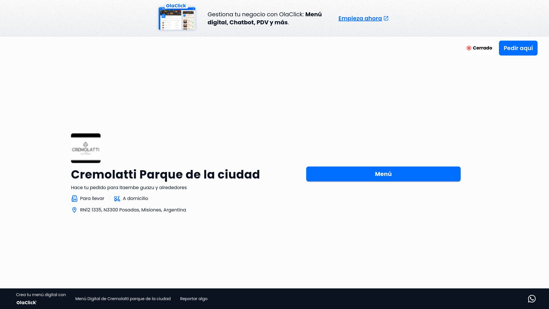 website screenshot of https://cremolattiparque.com/