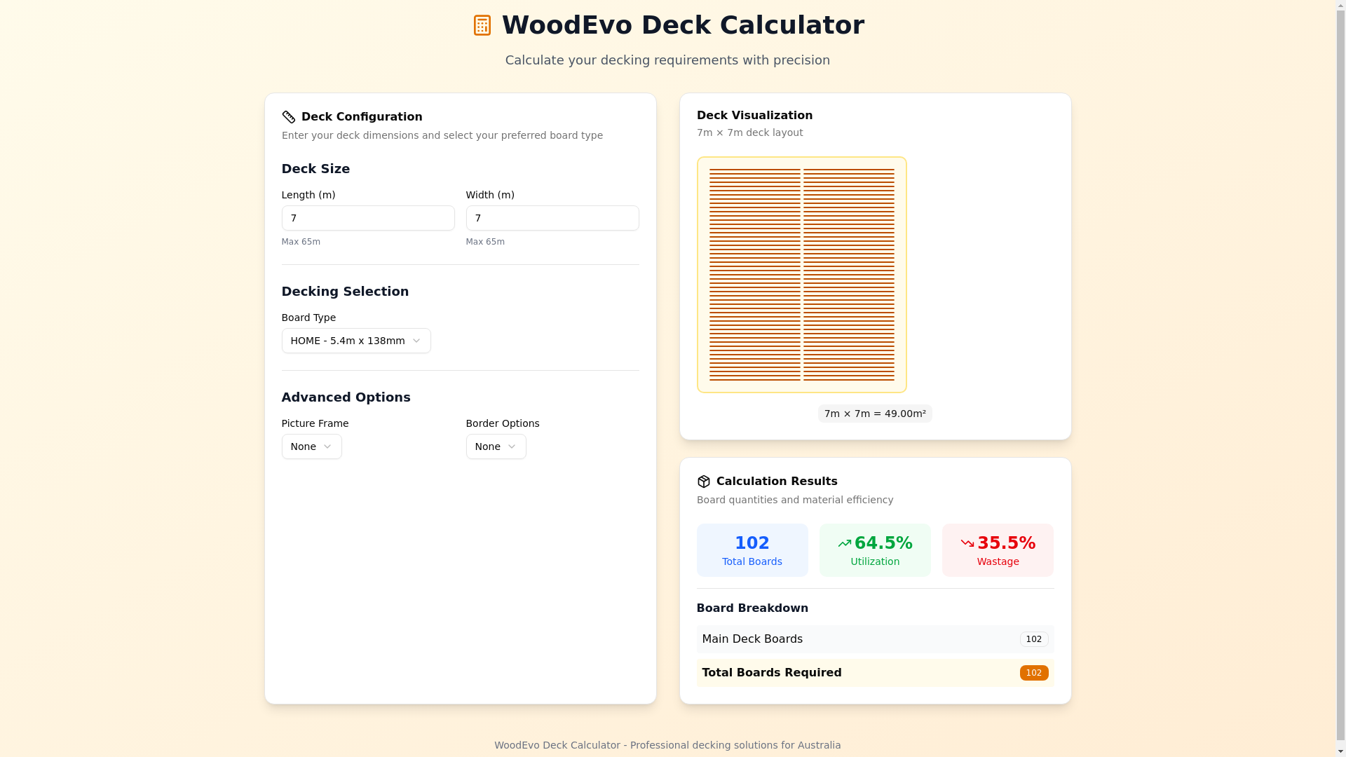 website screenshot of https://woodevo-deck-calculator2.pages.dev/