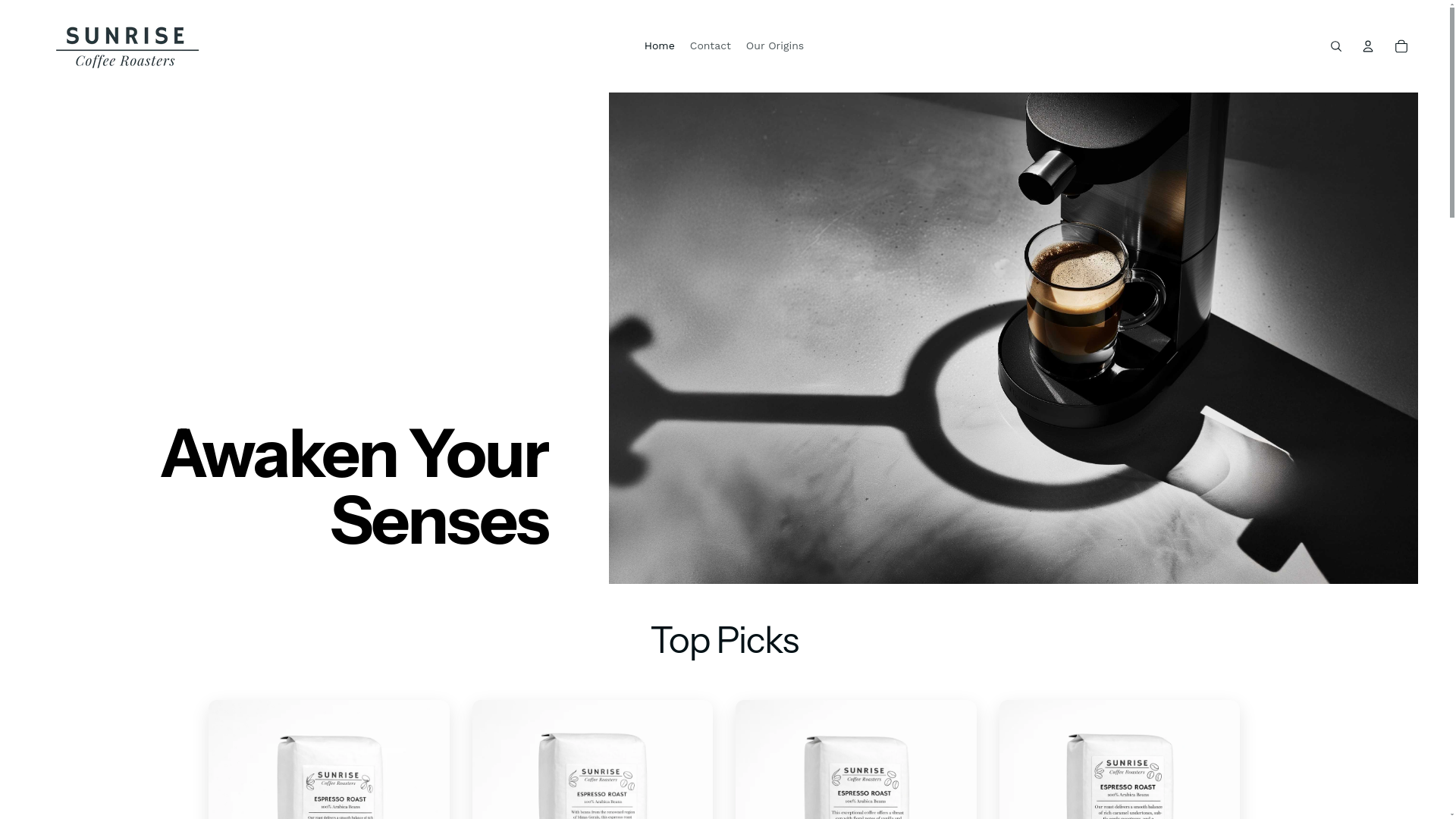 website screenshot of https://sunrisecoffee.org/