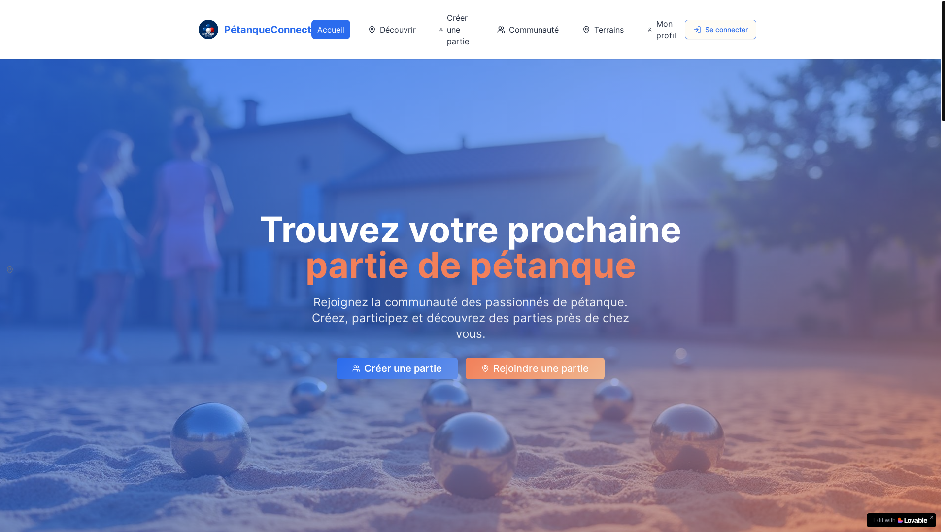 website screenshot of https://petanqueconnect.com/