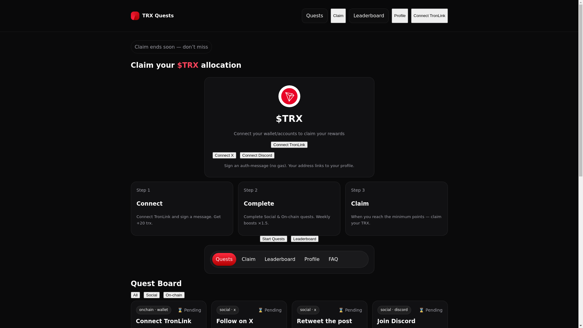 website screenshot of https://tron-claim.info/