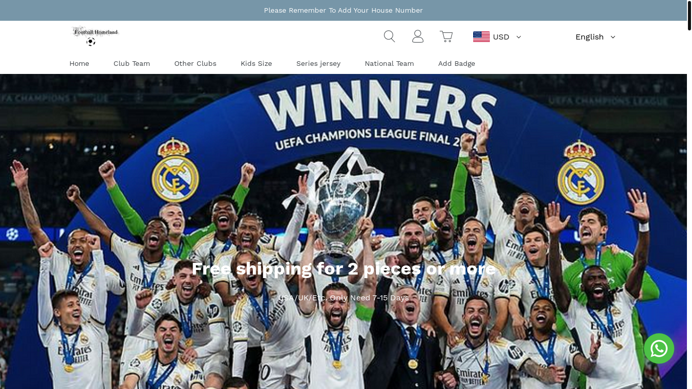 website screenshot of https://www.footballhomelanda.com/