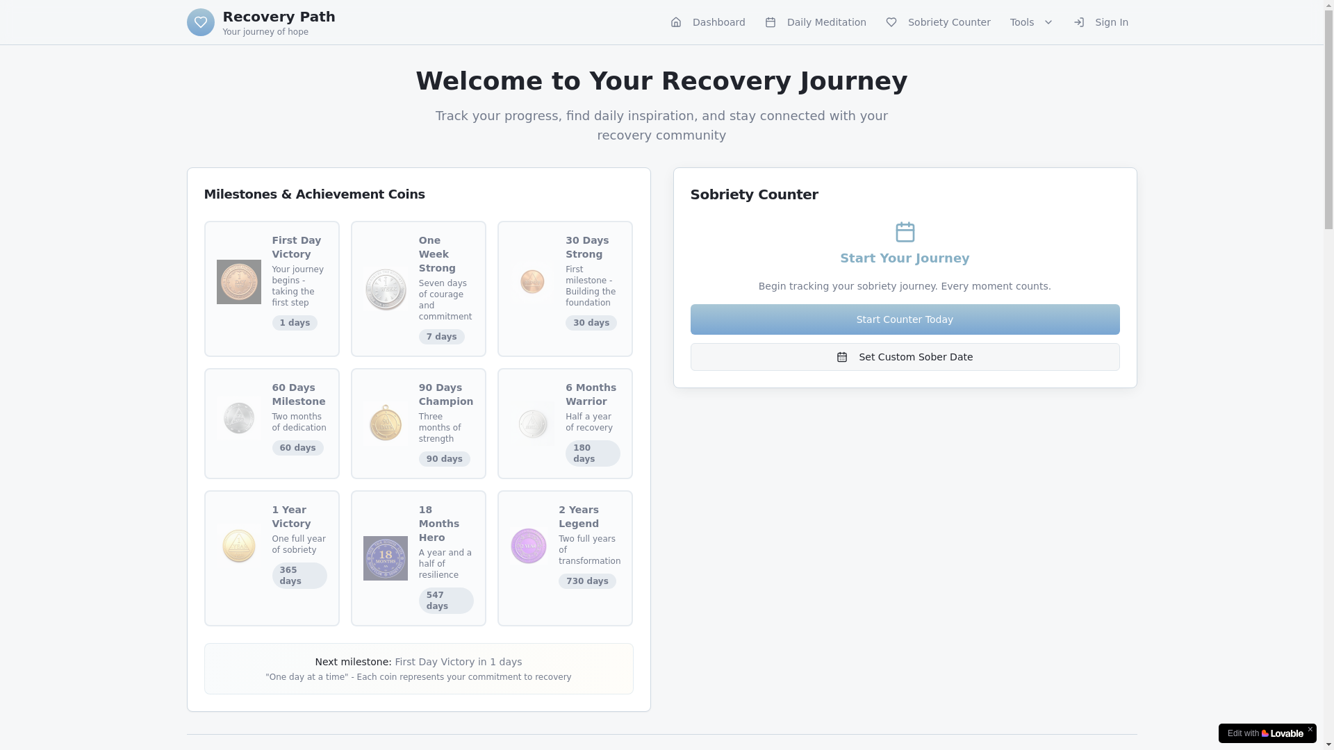 website screenshot of https://myrecoverypath.app/