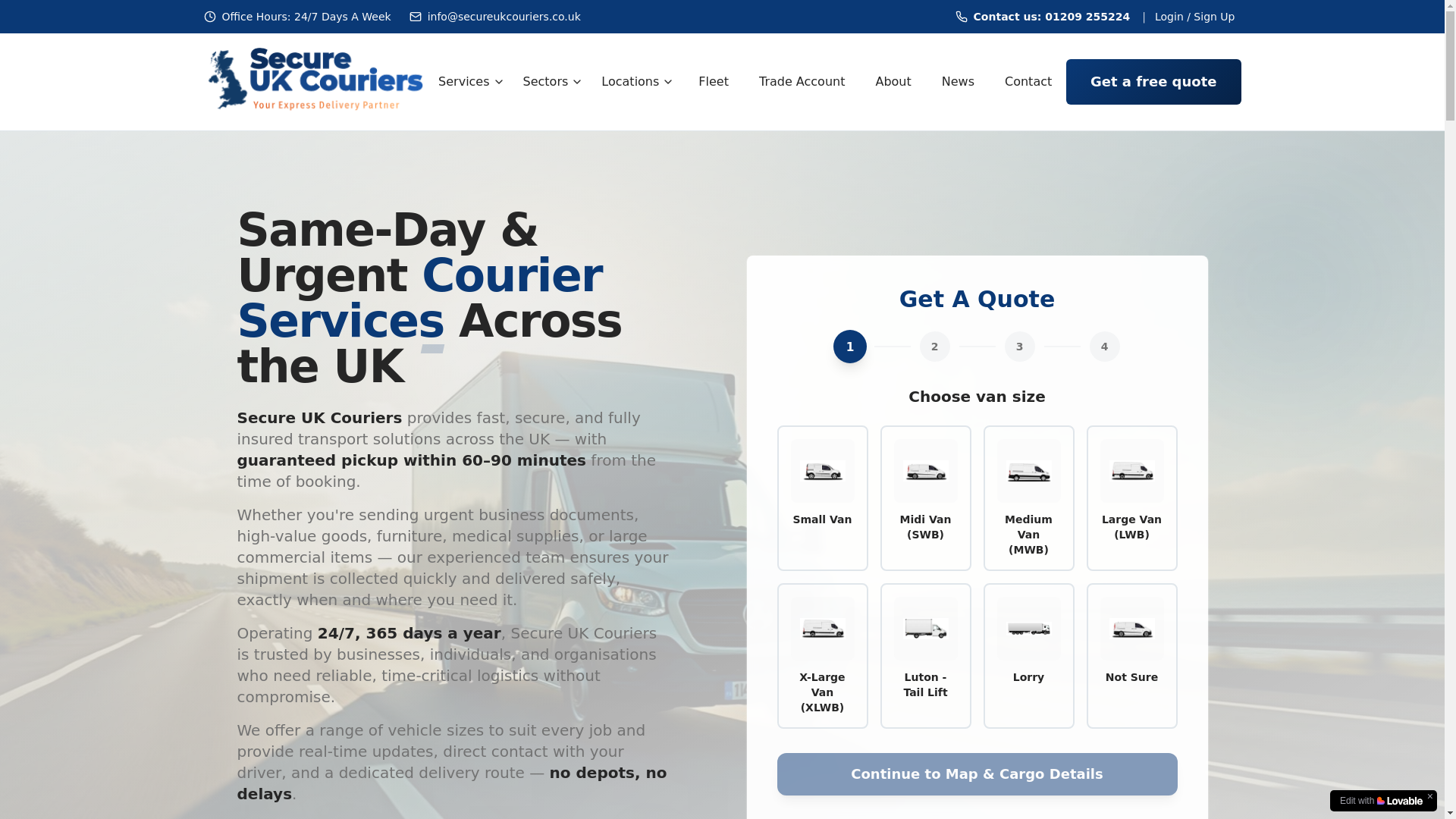 website screenshot of https://secureukcouriers.uk/