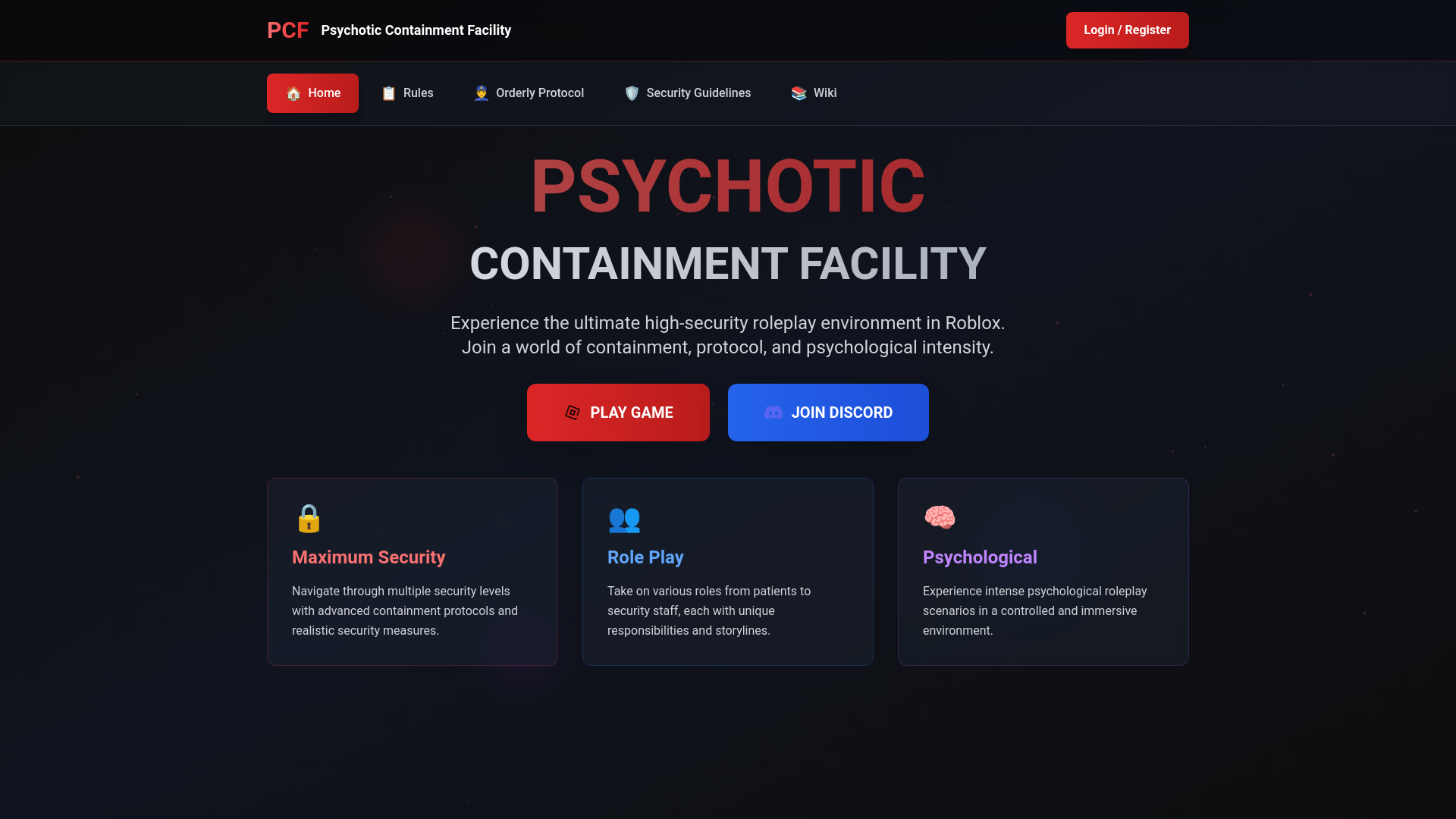 website screenshot of https://psychotic-containment-facility.eu/