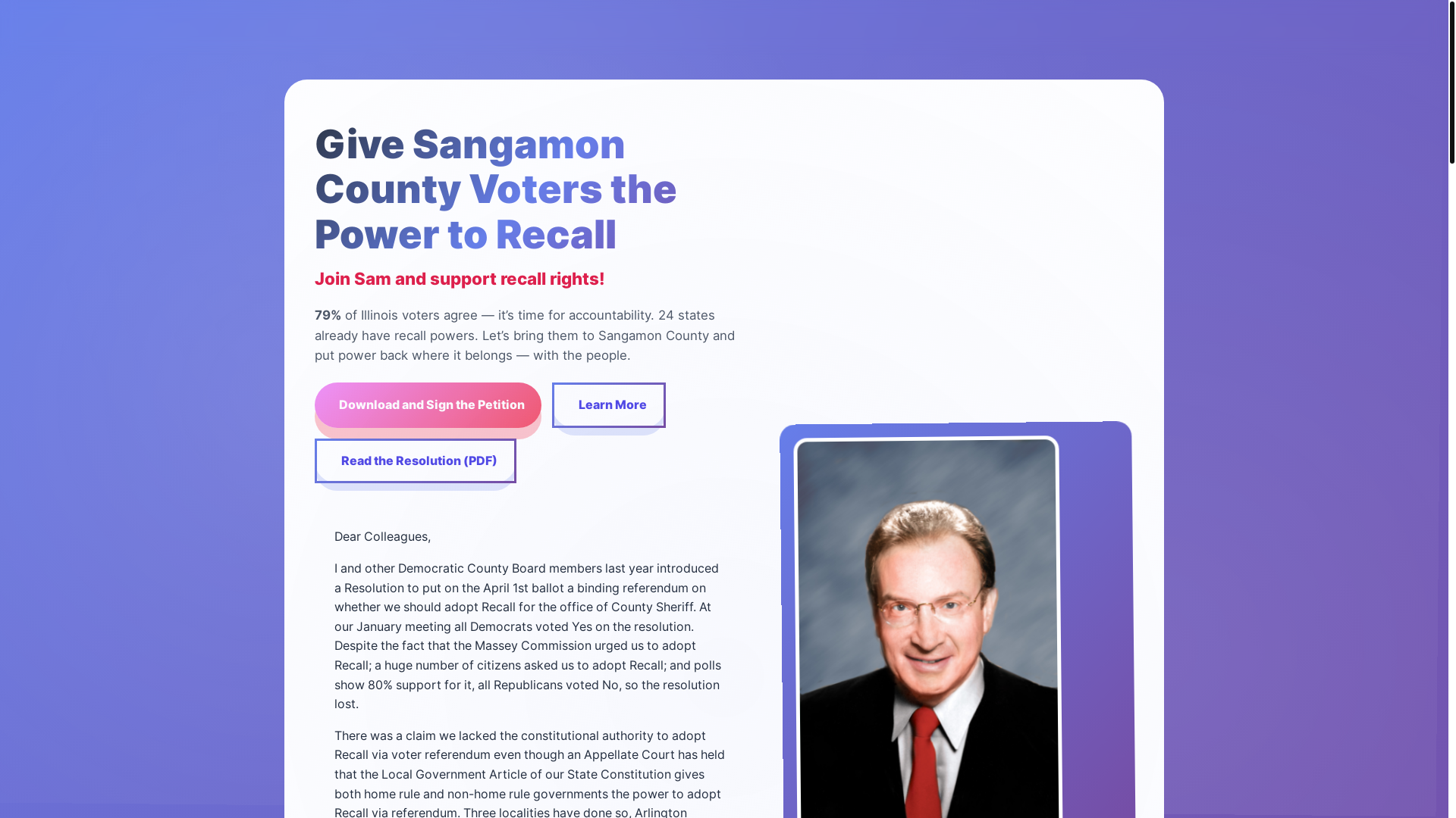 website screenshot of https://sangamonrecall.org/