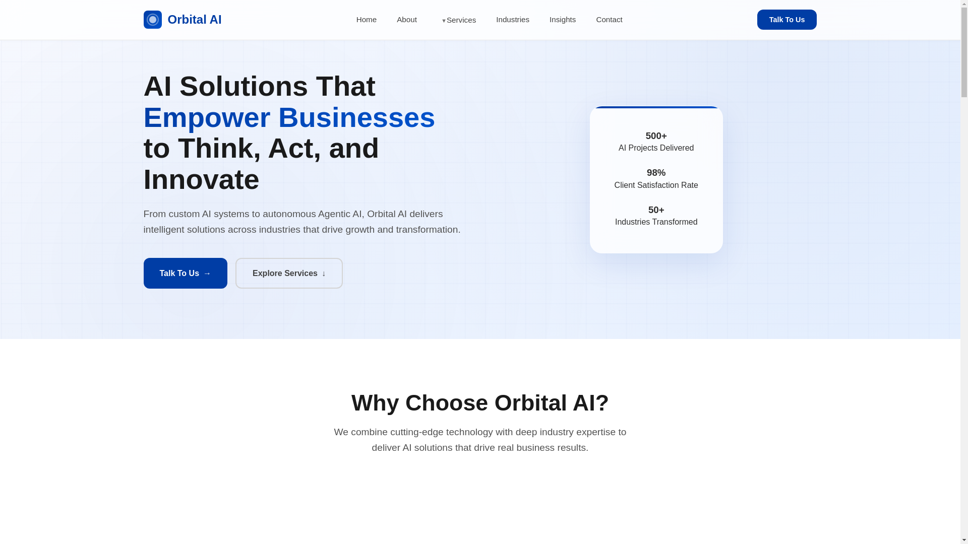 website screenshot of https://orbitalai.in/