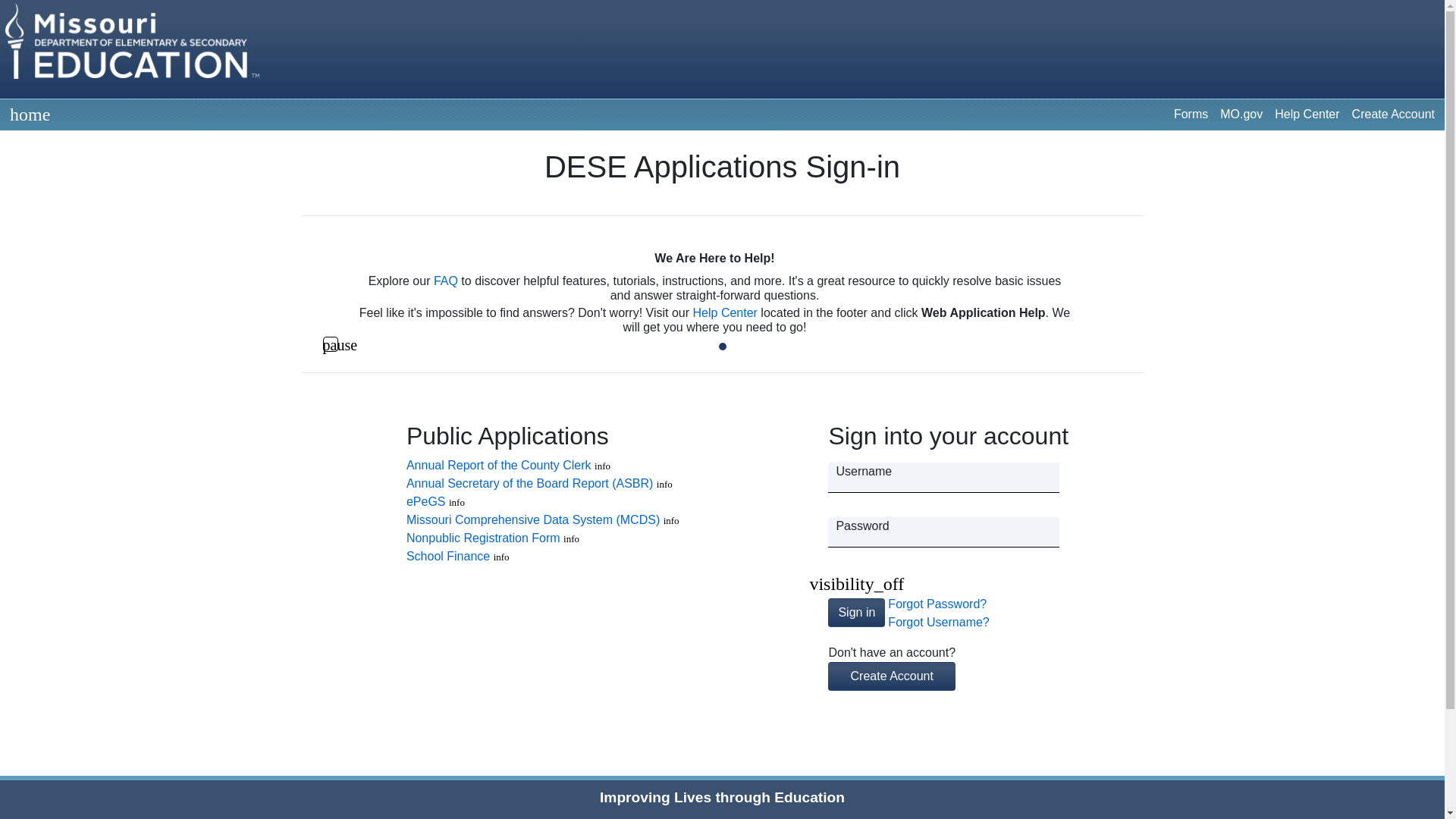 website screenshot of https://apps.dese.mo.gov/