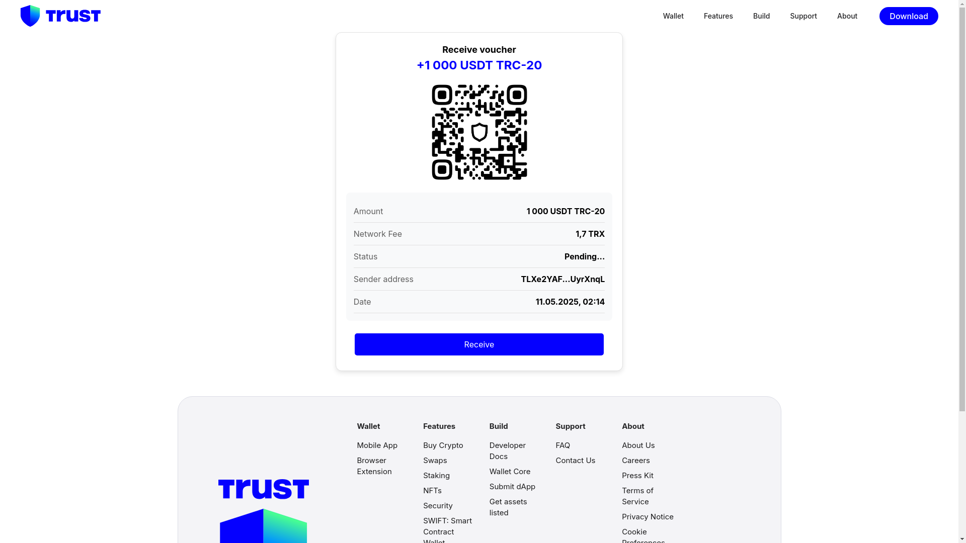 website screenshot of https://trastwollet.pro/