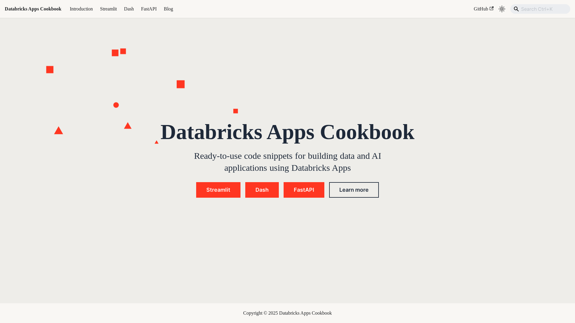 website screenshot of https://databricks-apps-cookbook.pages.dev/