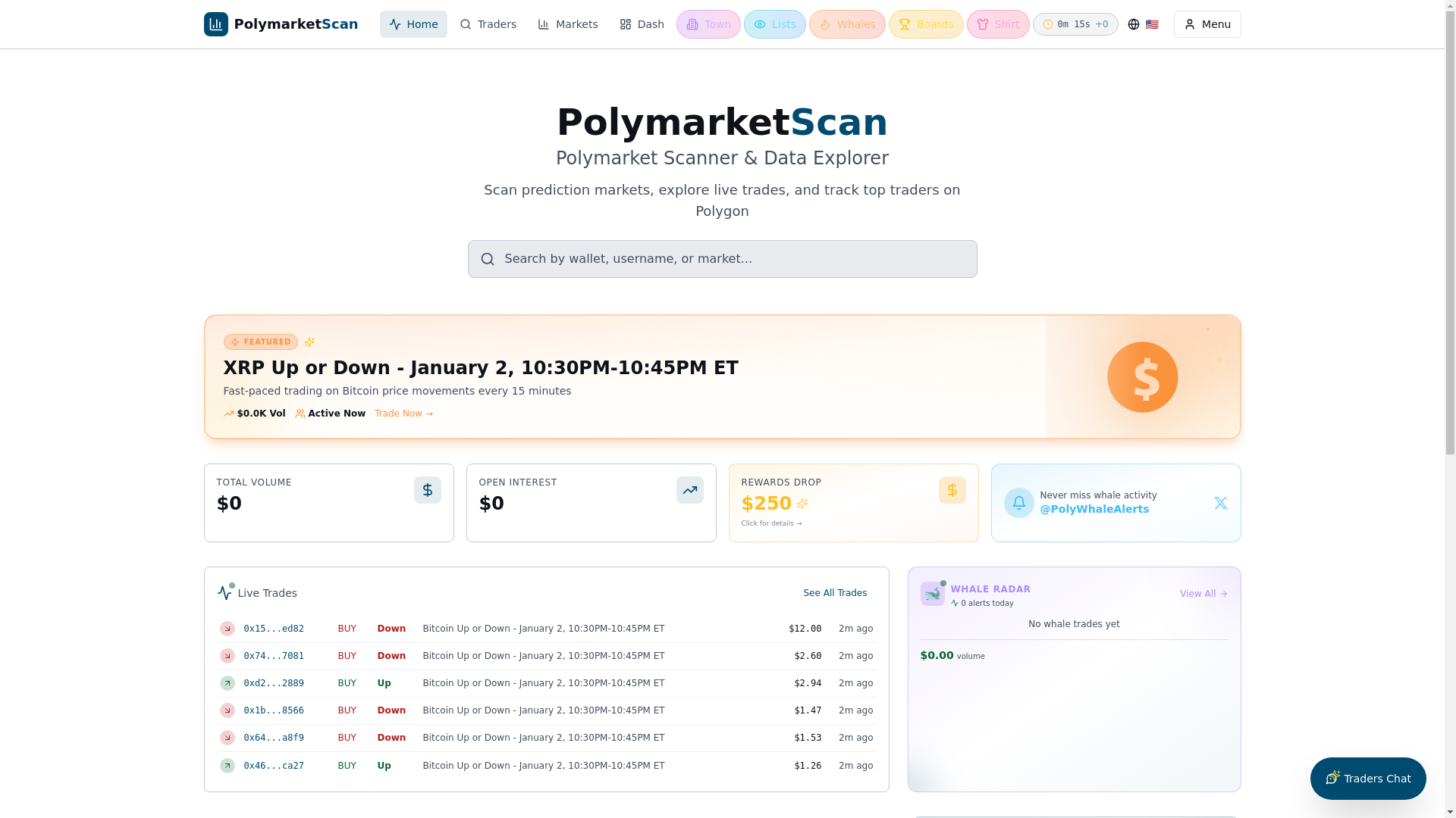 website screenshot of https://polymarketscan.org
