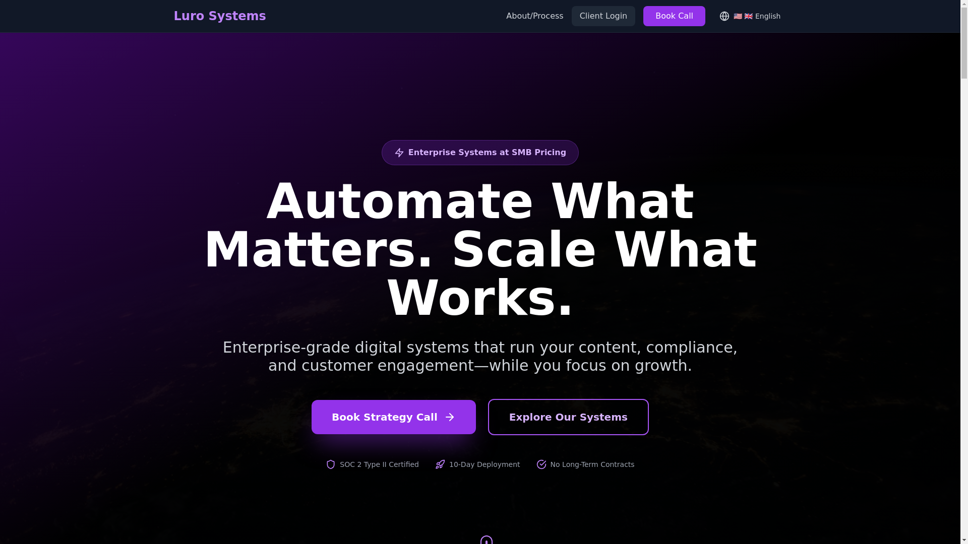 website screenshot of https://lurosystems.com/