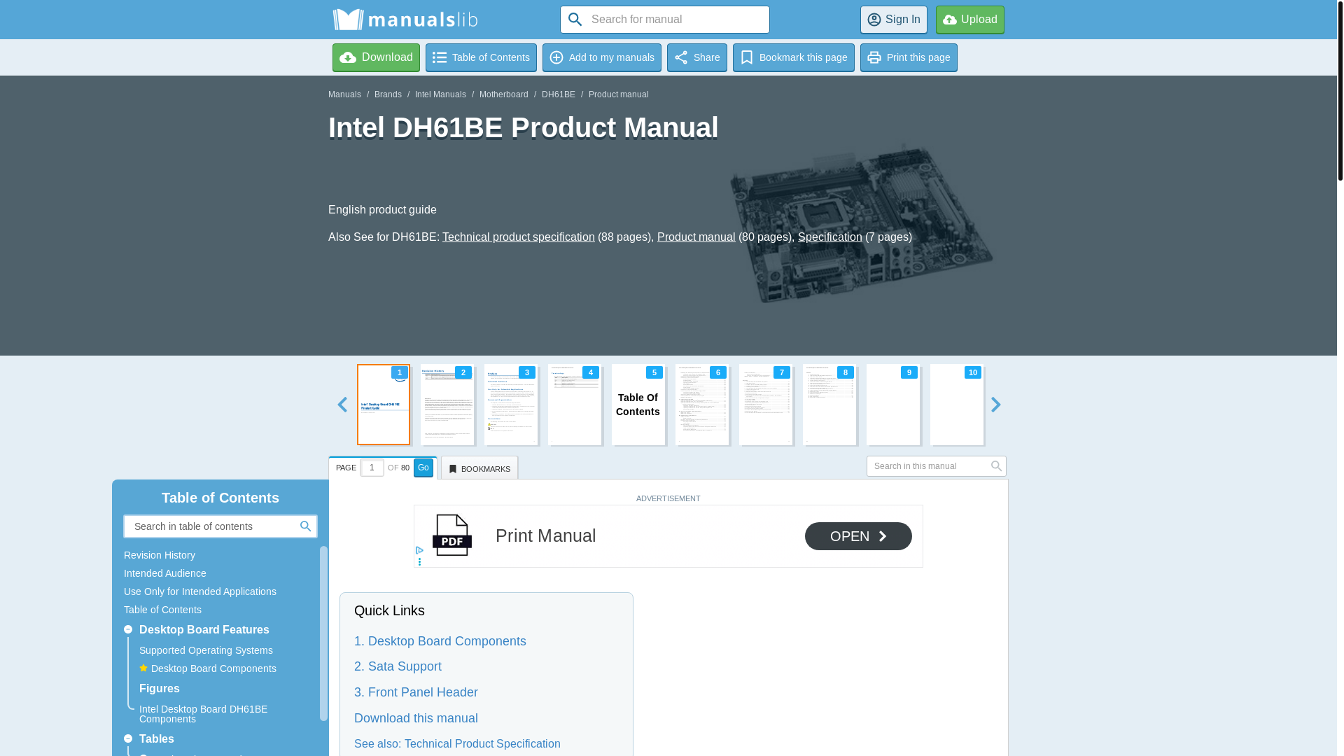 website screenshot of https://www.manualslib.com/manual/483249/Intel-Dh61be.html