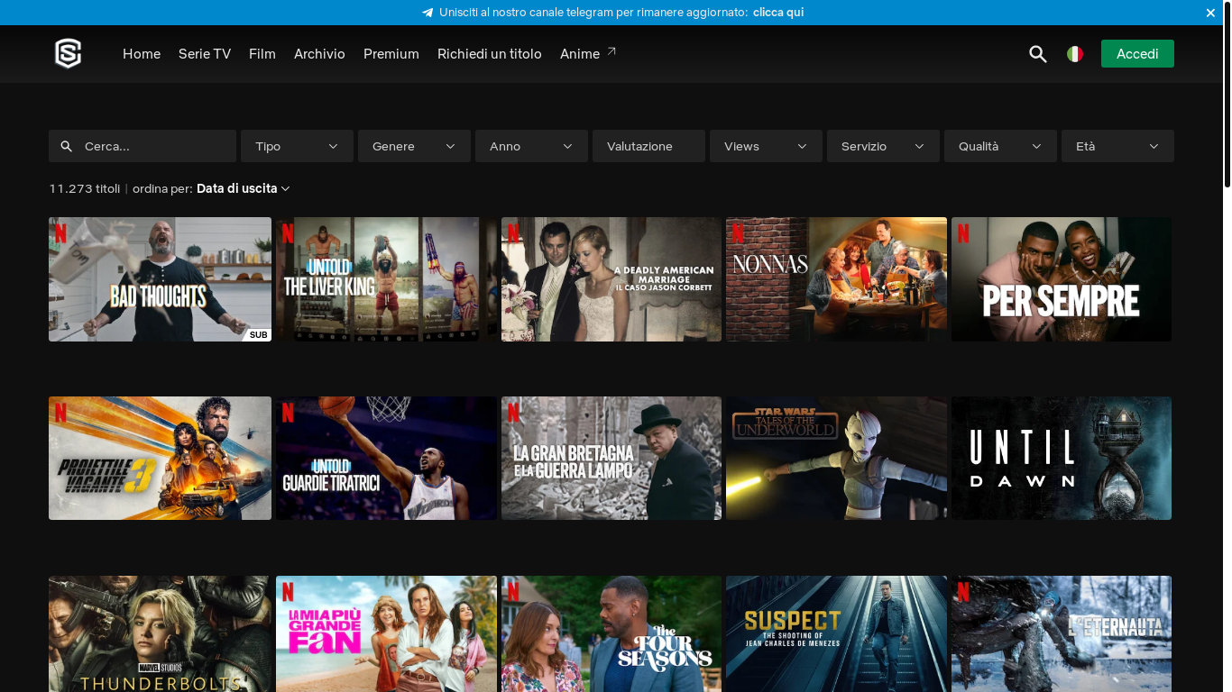 website screenshot of https://streamingunity.to/it/archive