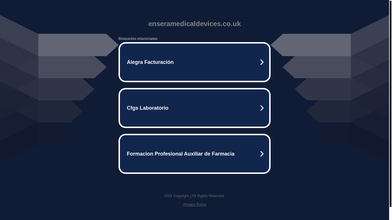 website screenshot of https://enseramedicaldevices.co.uk/