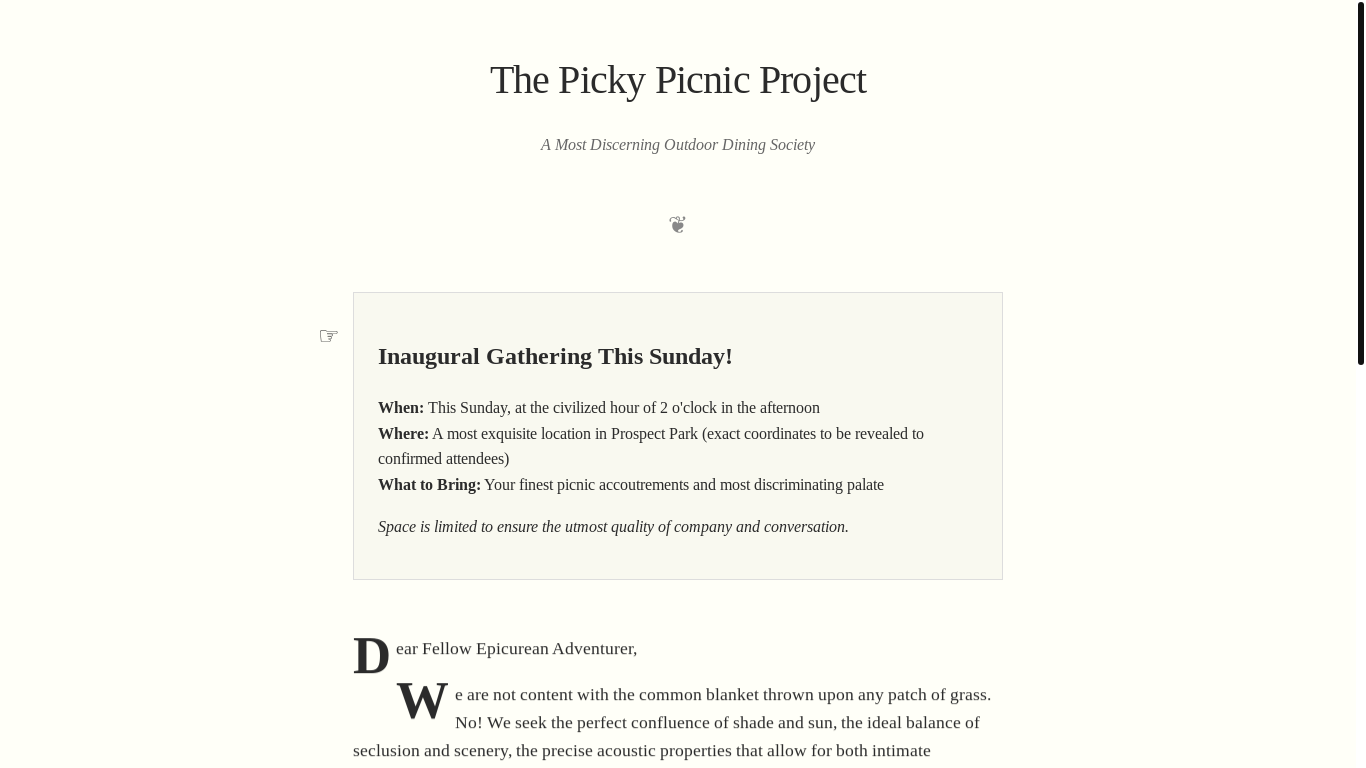 website screenshot of https://thepickypicnicproject.com/