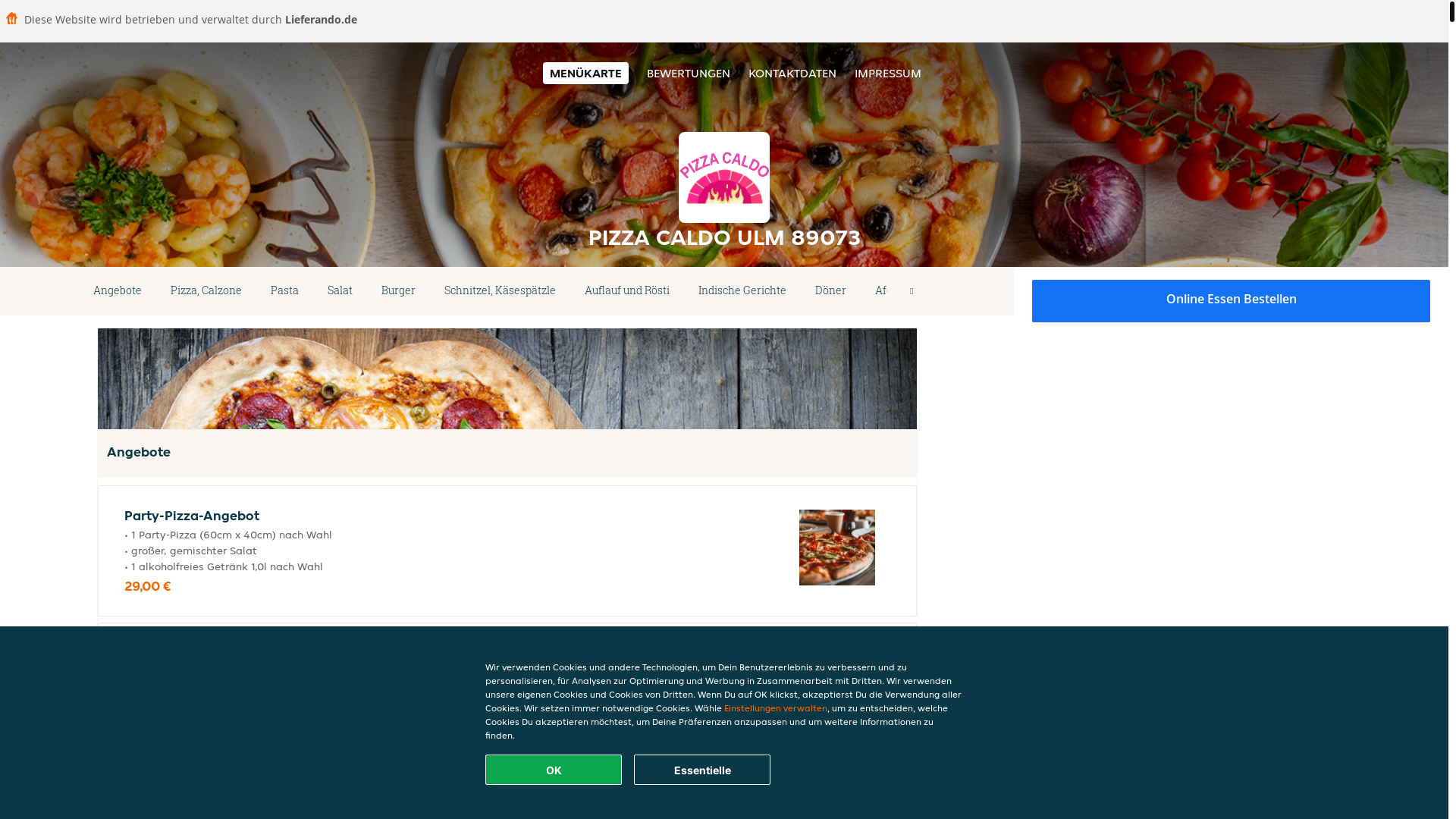website screenshot of https://pizzacaldo-ulm.de/